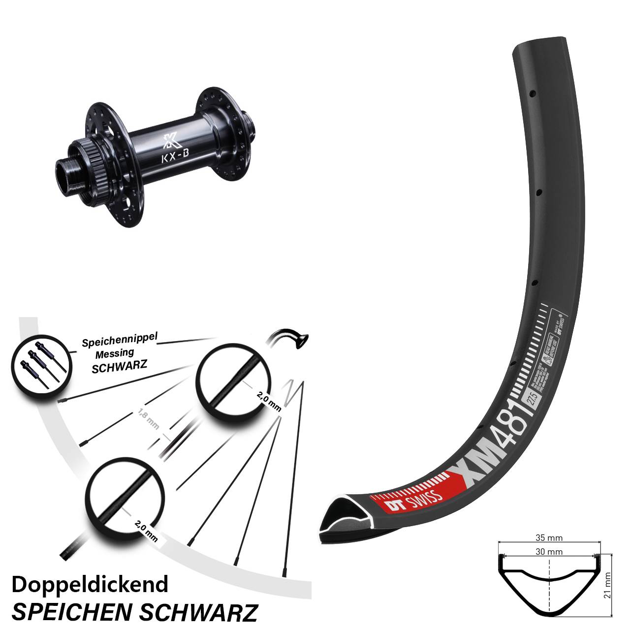 27,5 Zoll DT Swiss XM 481 Vorderrad KX-B Centerlock Boost