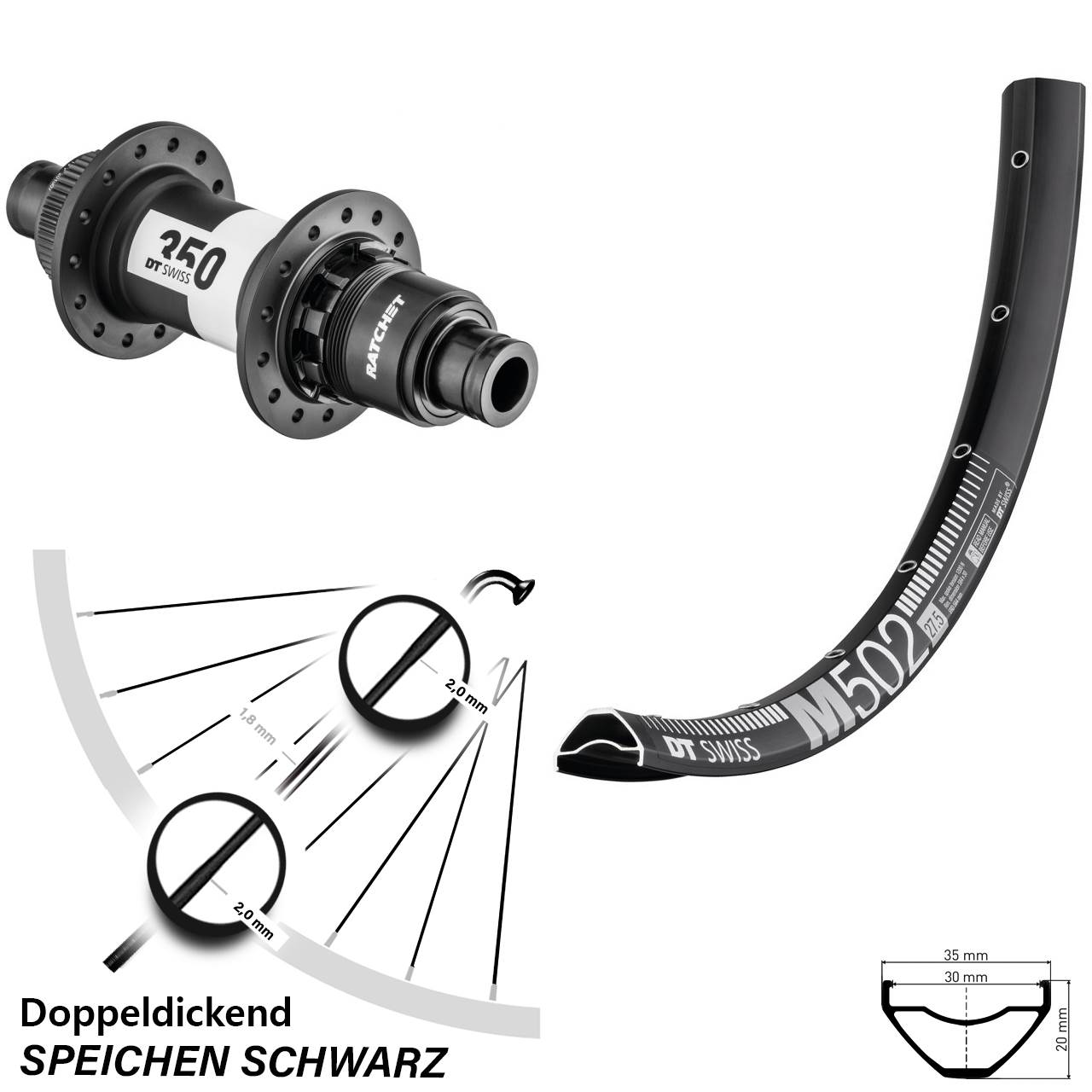 DT Swiss M502-350 29 Zoll Disc Hinterrad 12x148 SRAM XD