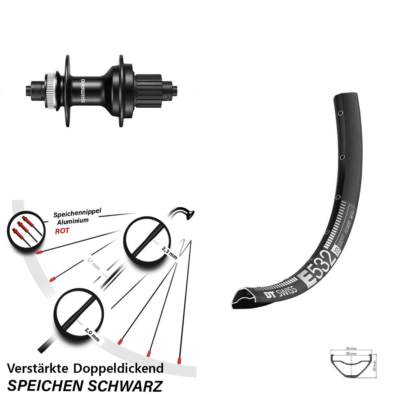 DT Swiss E 532 Shimano MT500 29 Zoll Centerlock Hinterrad für Schnellspanner Micro Spline
