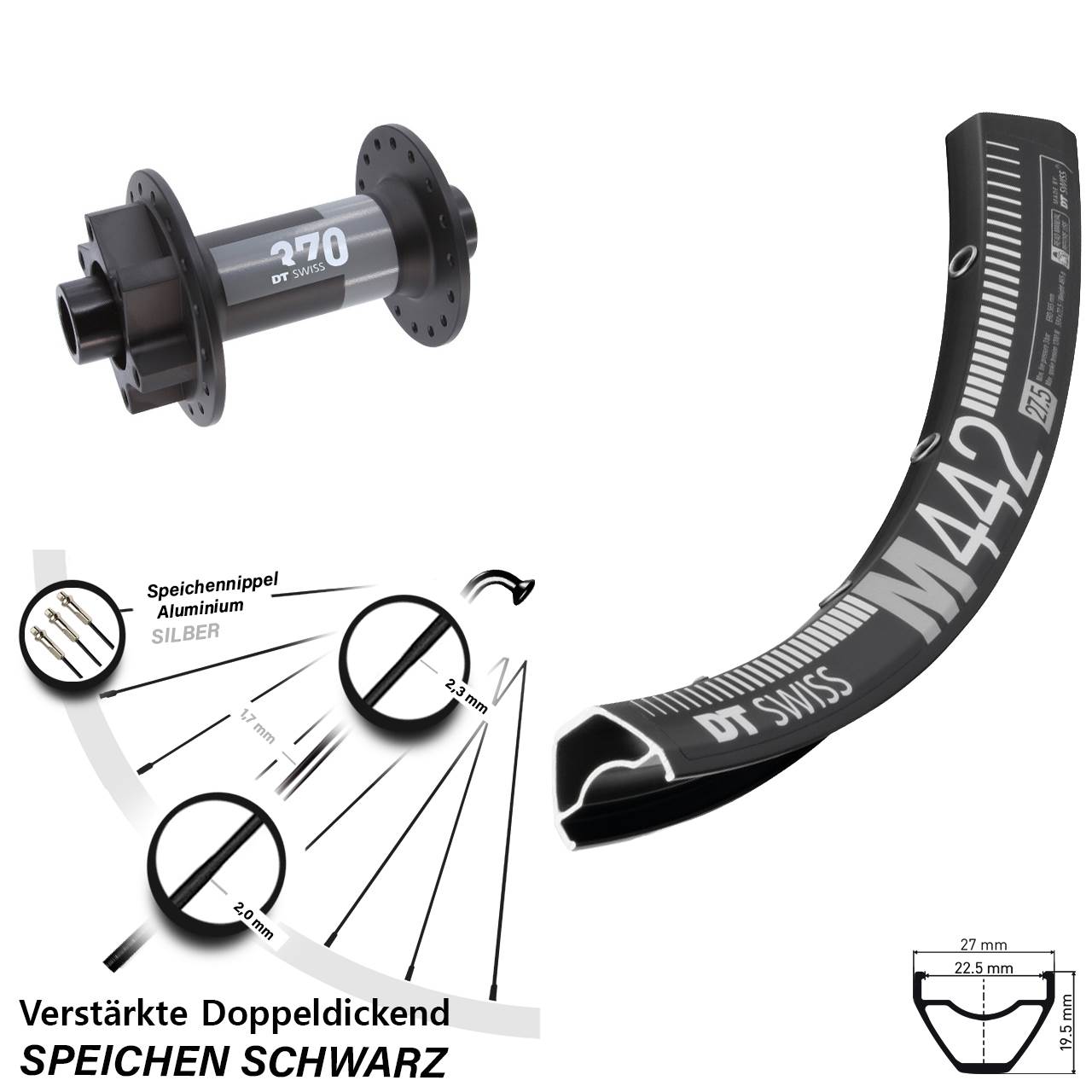 DT Swiss M 442-370 28 Zoll Disc Laufrad 15x110 Boost