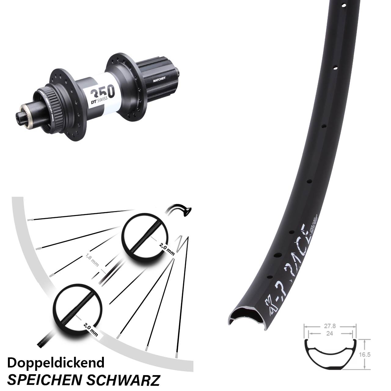 Boost Centerlock Hinterrad für Schnellspanner 28 Zoll KX-R Race DT Swiss 350 8-11 fach
