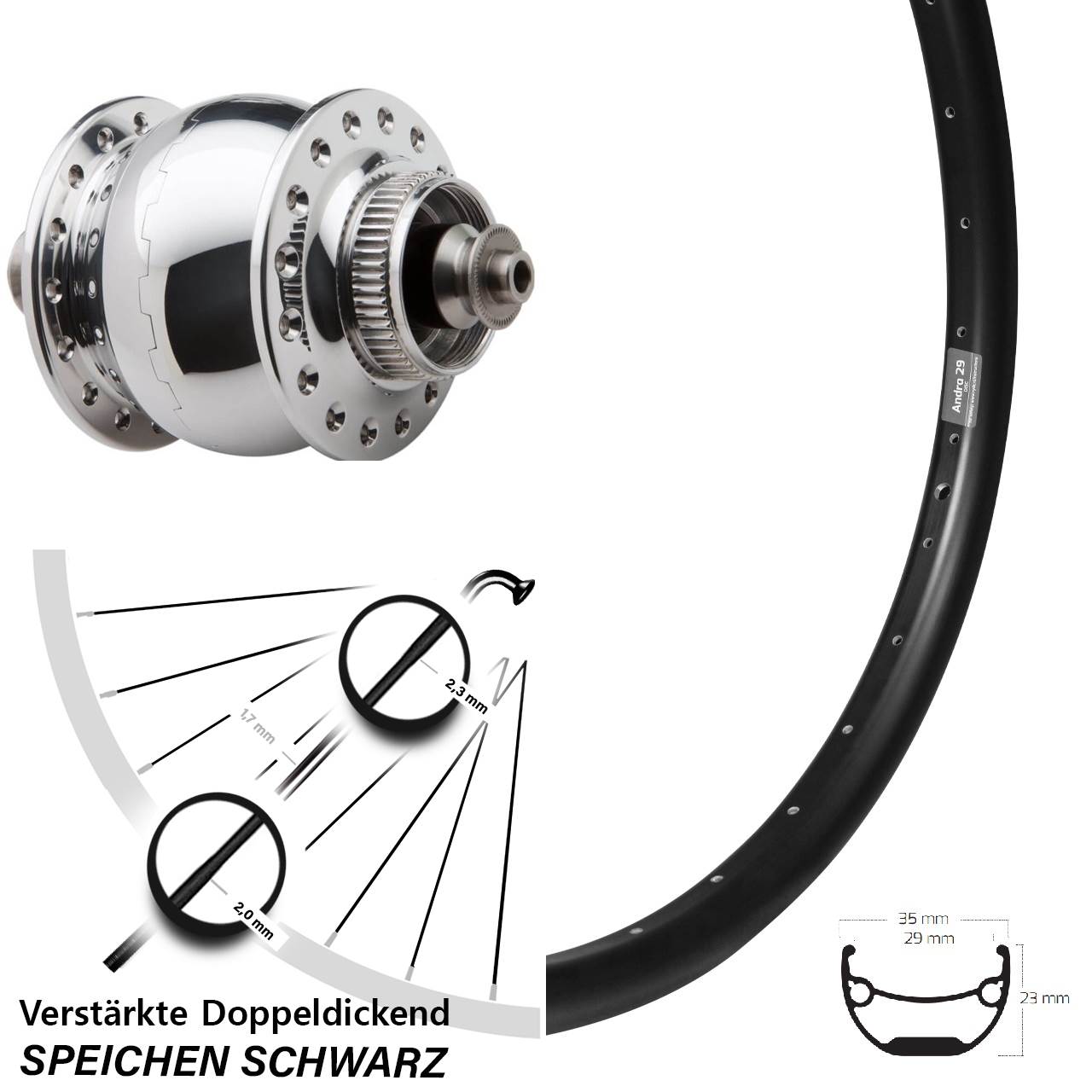 Ryde Andra 29 Zoll SON 28 poliert Disc Nabendynamolaufrad QR