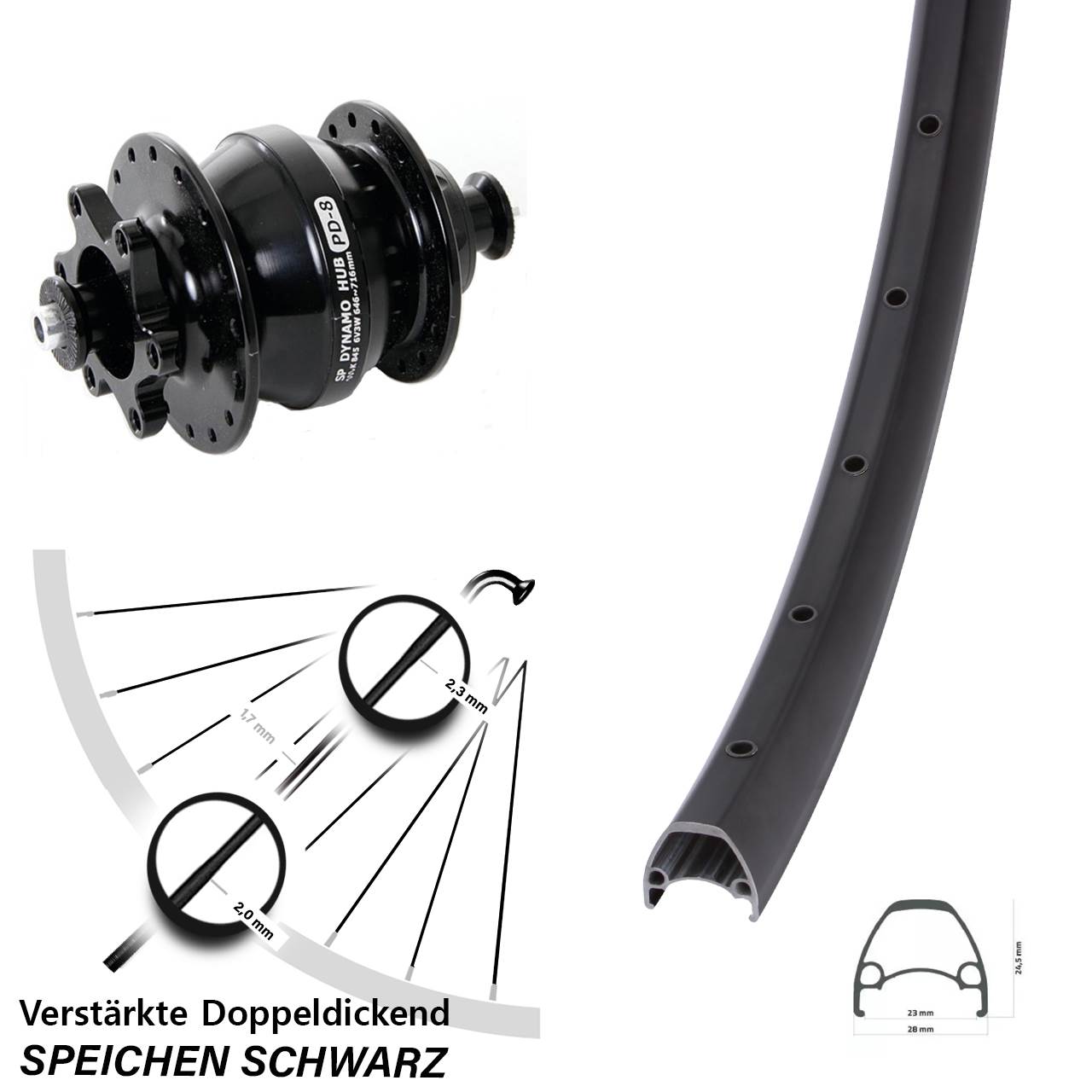 Ambrosio Sport Shutter Precision PD-8 29 Zoll Vorderrad mit Nabendynamo 6-Loch QR