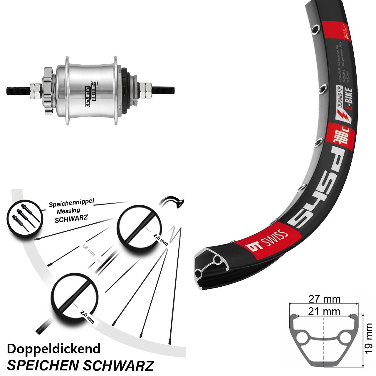26 Zoll Hinterrad DT Swiss 545D Disc Sturmey Archer Automatic A2KL 2 Gang