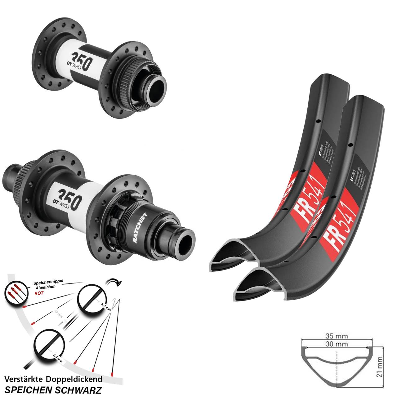 27,5 Zoll DT Swiss FR541 350 SRAM XD Centerlock Disc Laufrad-Satz 15x100 12x142