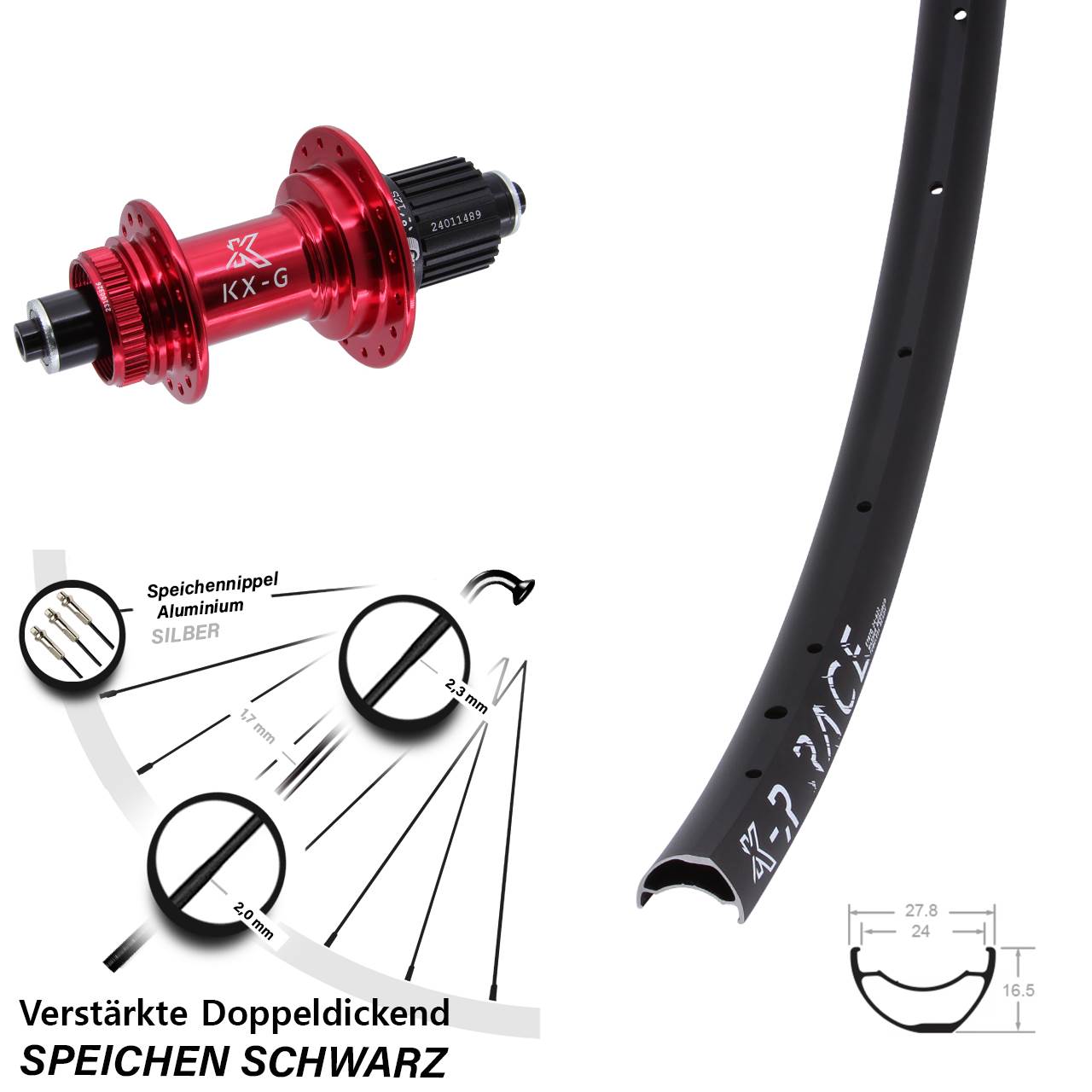 Disc Laufrad für Schnellspanner KX-GR Race rot Micro Spline