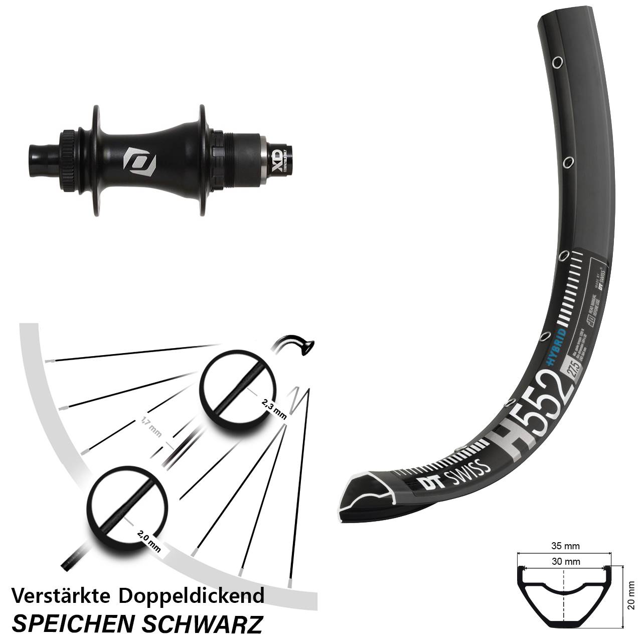 Centerlock Hinterrad 12x148 27,5 Zoll DT Swiss H552 Syncros Boost SRAM XD