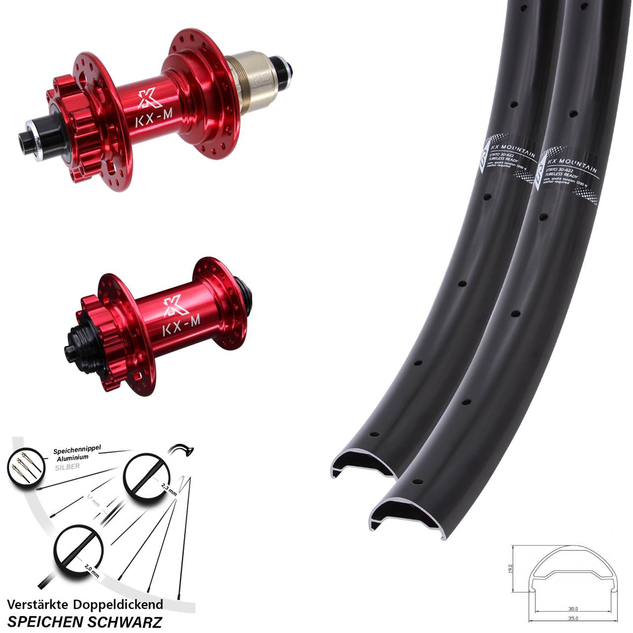 29 Zoll KX-M Mountain TR rot Disc Laufrad-Satz für Schnellspanner SRAM XD
