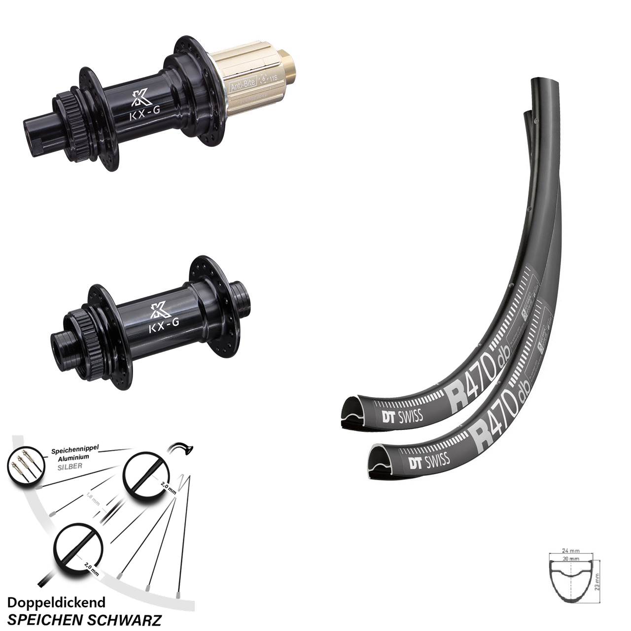 Laufradsatz 28 Zoll Road Disc DT Swiss R 470 mit Nabe KX-G 12x100 Shimano 8-12 fach