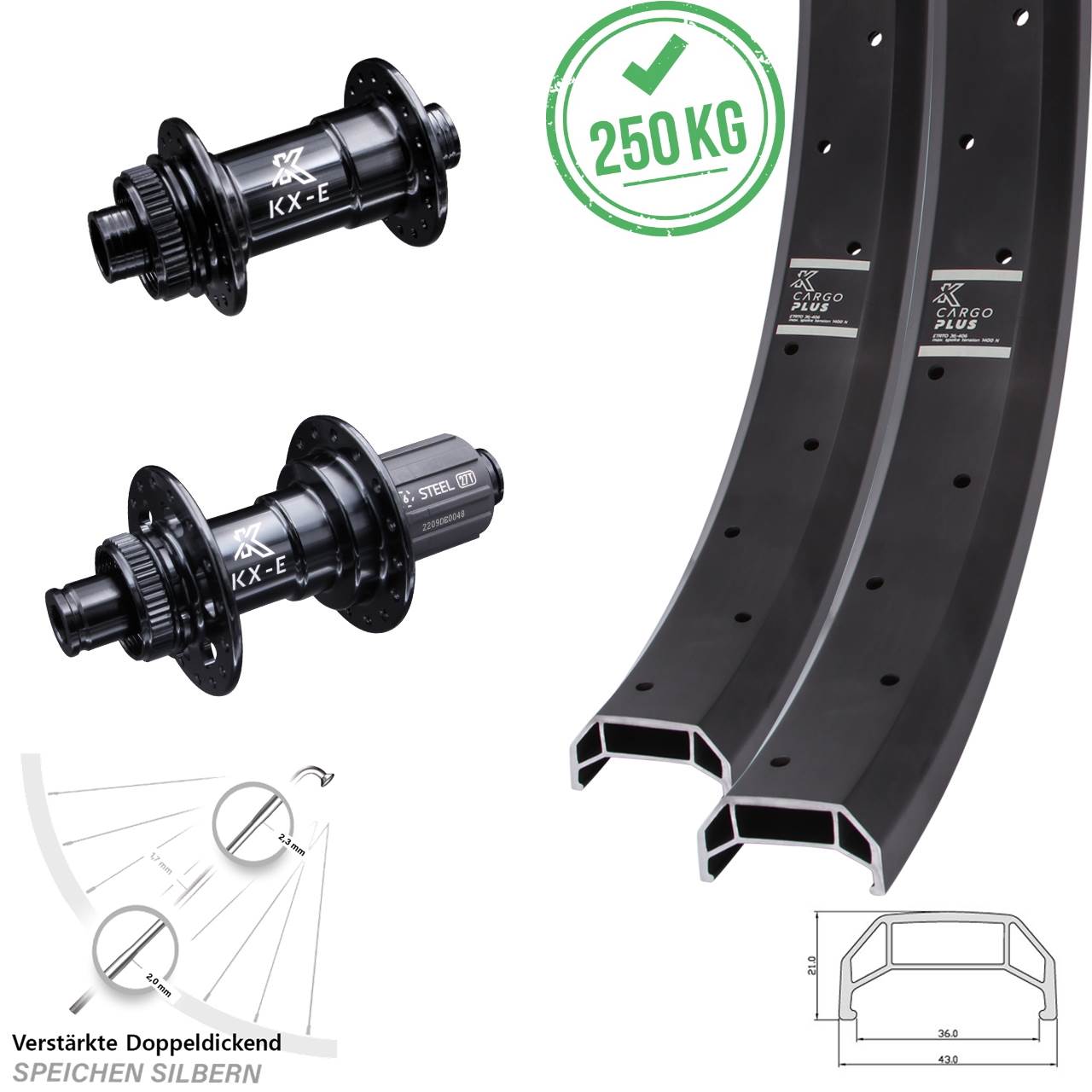 Disc Laufrad-Satz 20 Zoll KX-E Cargo Plus Heavy Duty 8-12 fach 15x100 12x142