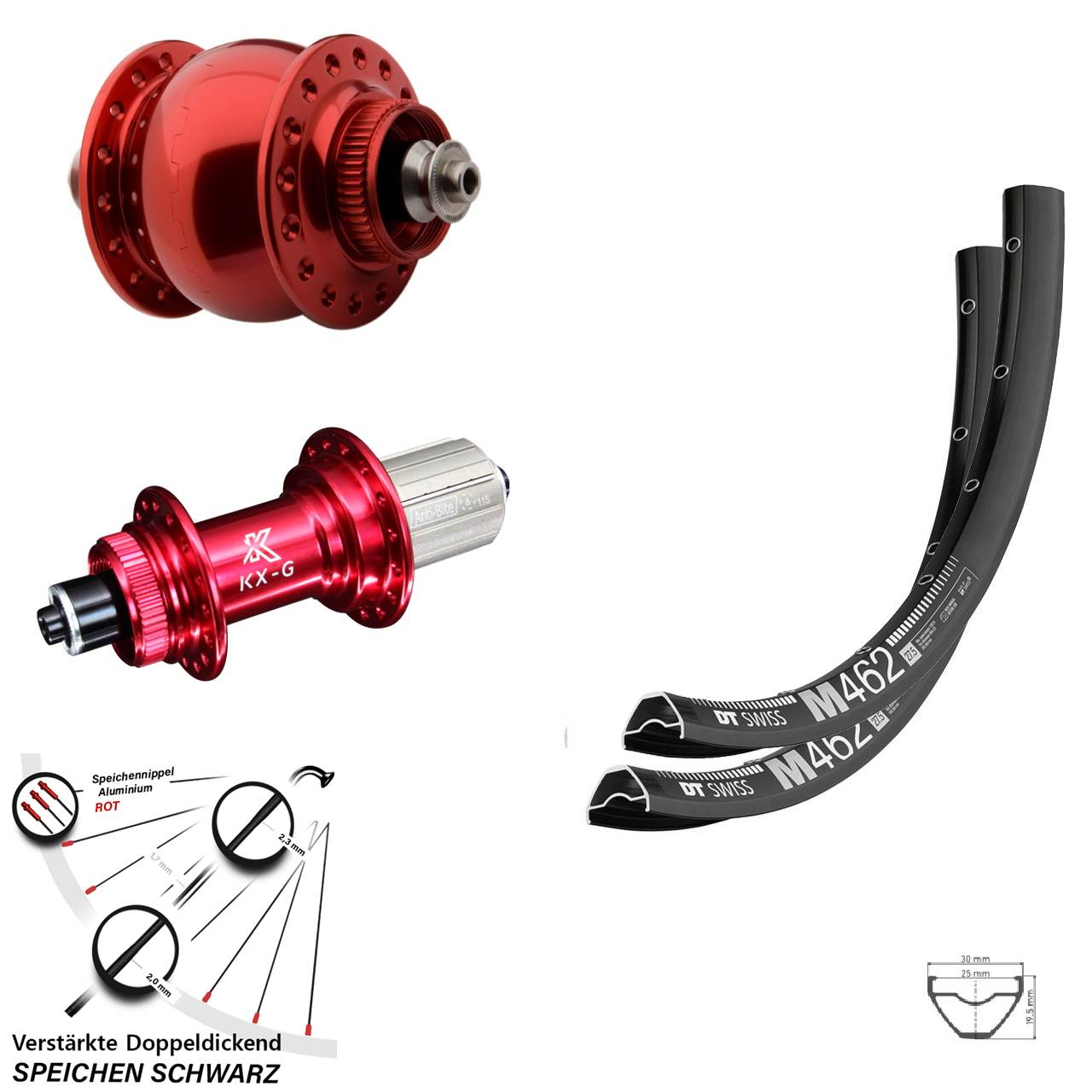 Disc Laufradsatz für Schnellspanner 650B DT Swiss M 462 KX-G rot SONdelux 8-12 fach HG