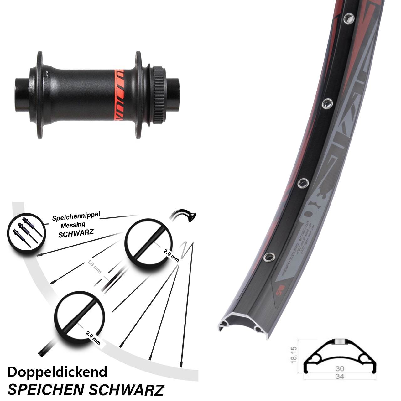 29 Zoll Rodi TRYP 30 Formula Disc Vorderrad 15x110 Boost