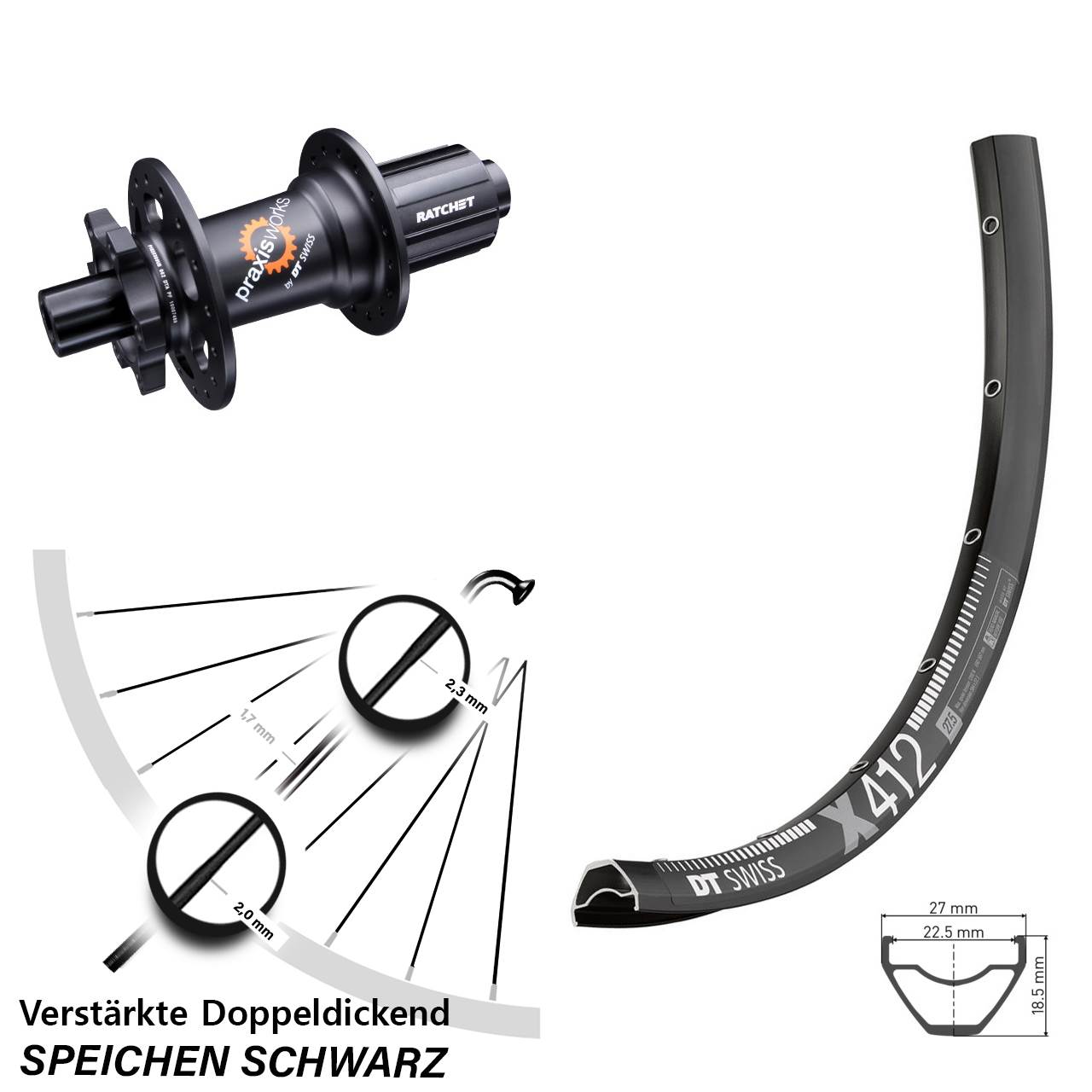 29 Zoll Hinterrad 6-Loch DT Swiss X 412-350 8-11 fach HG 12x142