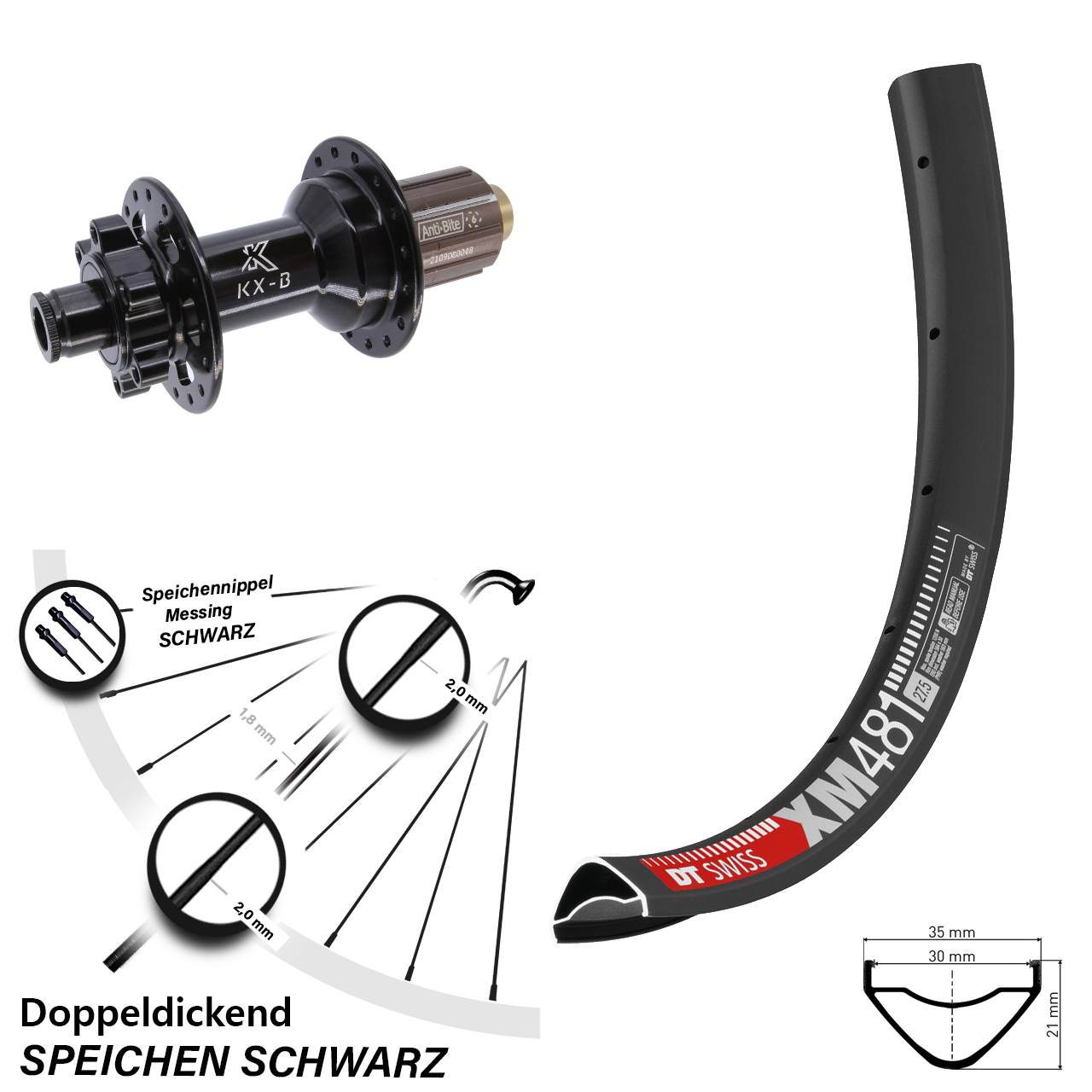 27,5 Zoll DT Swiss XM 481 Hinterrad KX-B 6-Loch 12x148