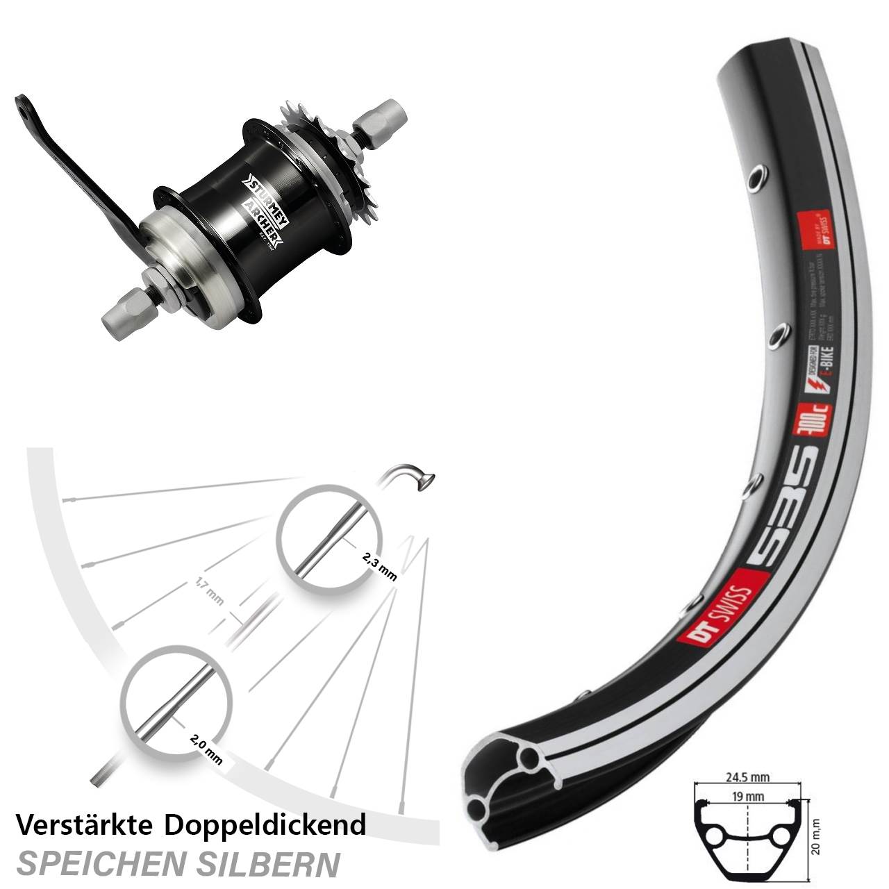 Hinterrad 28 Zoll DT Swiss 535 Sturmey Archer S1C Rücktritt