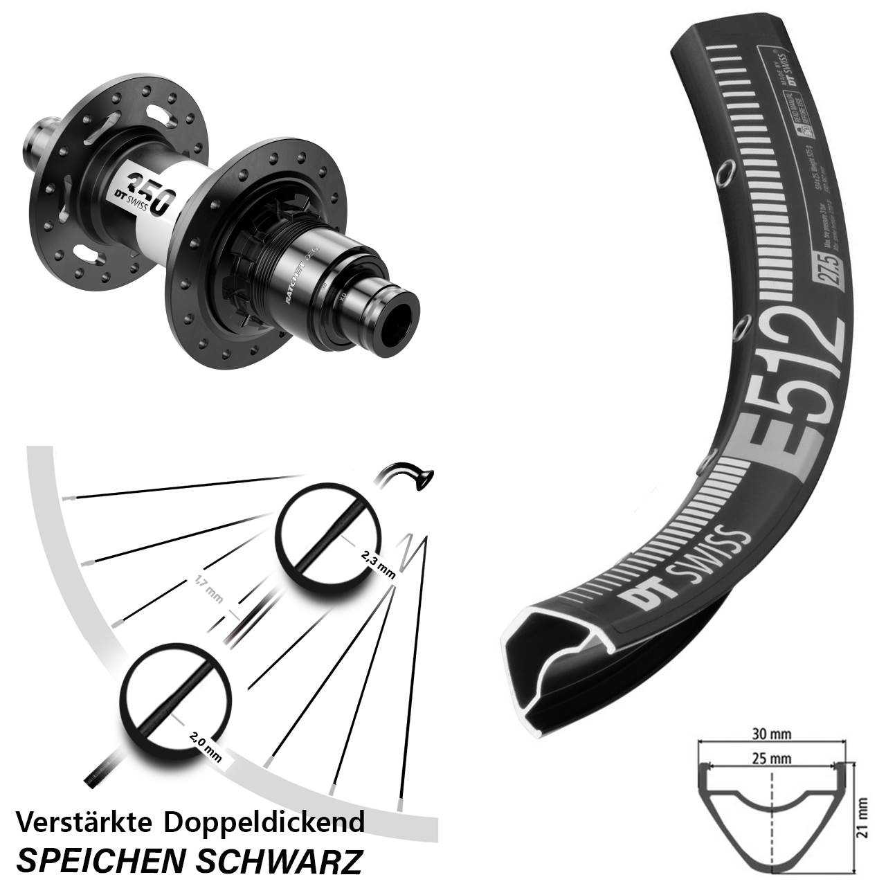 650B DT Swiss E 512-350 DEG72 Centerlock Hinterrad 12x148 XD 11-12 fach