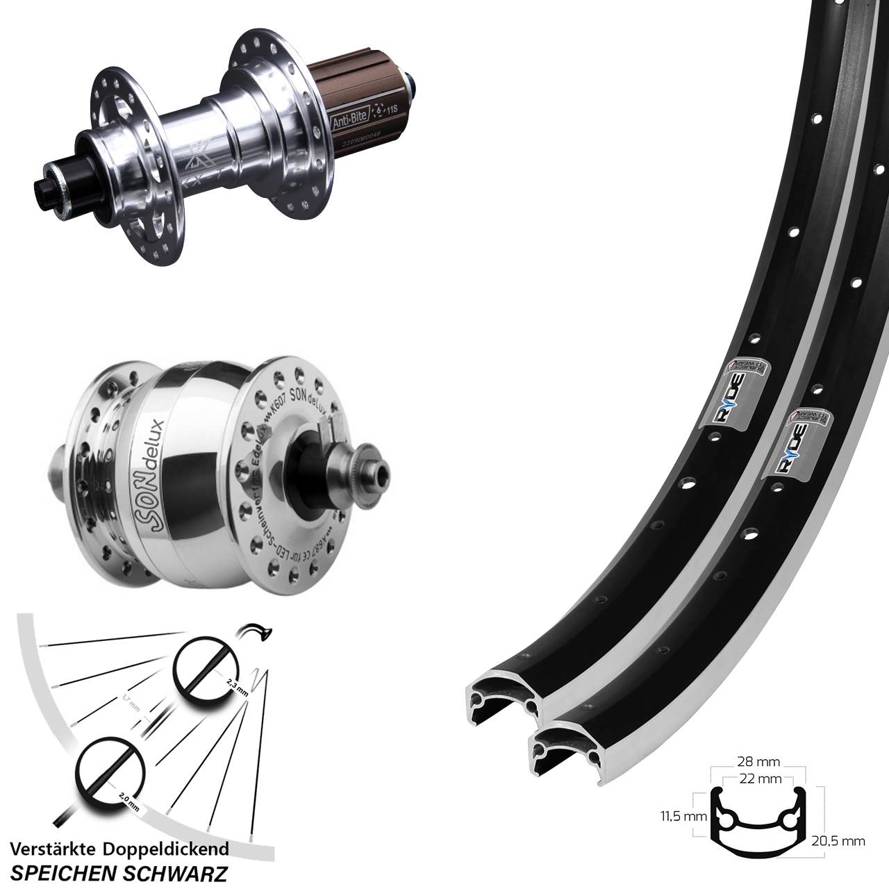 Laufradsatz für Schnellspanner 27,5 Zoll Ryde Andra 35 KX-T SONdelux poliert 8-12 fach