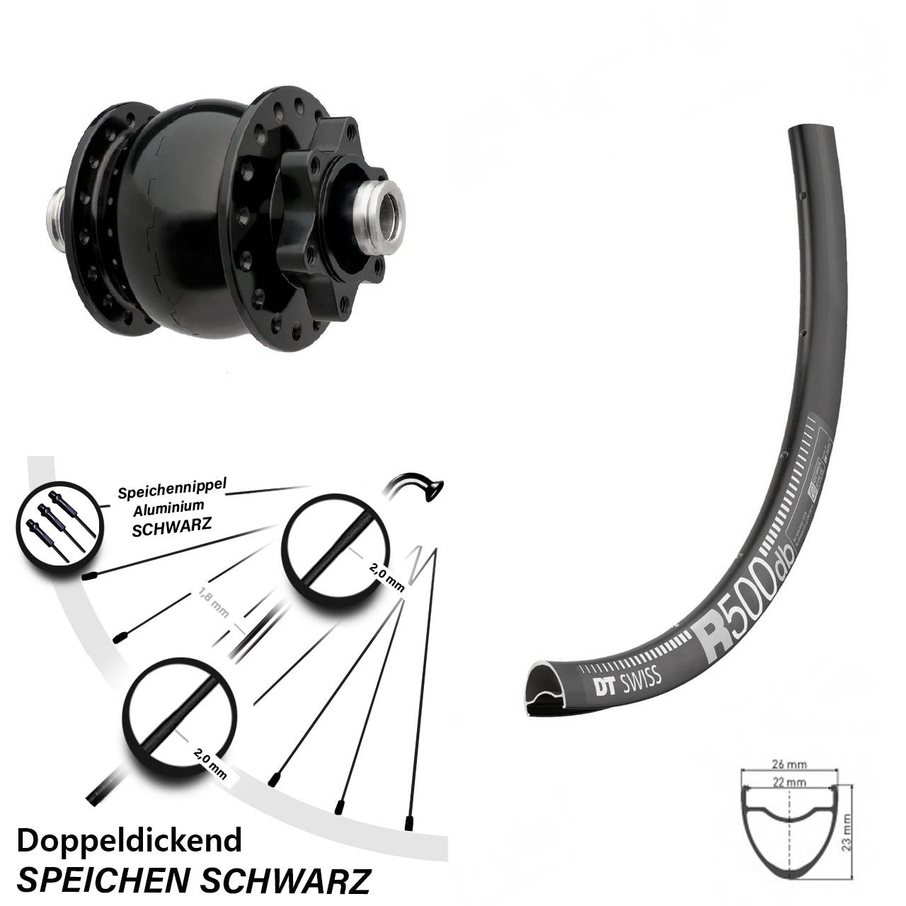 28/29 Zoll Vorderrad mit Nabendynamo DT Swiss R 500 Son 28-12 schwarz