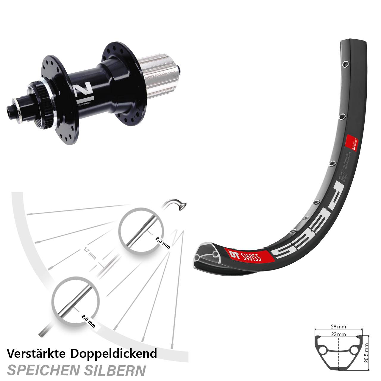 Disc Hinterrad für Schnellspanner 28 Zoll DT Swiss 533d Novatec D042SB 8-12 fach HG