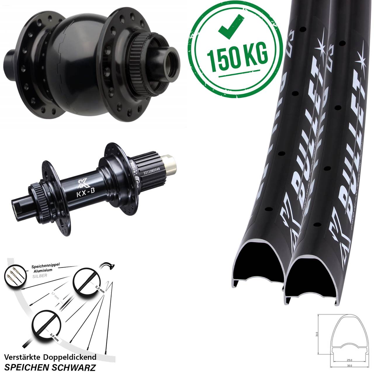 28-29 Zoll KX-Bullet SON 28 Disc Laufradsatz 15x110 12x148 Shimano Micro Spline