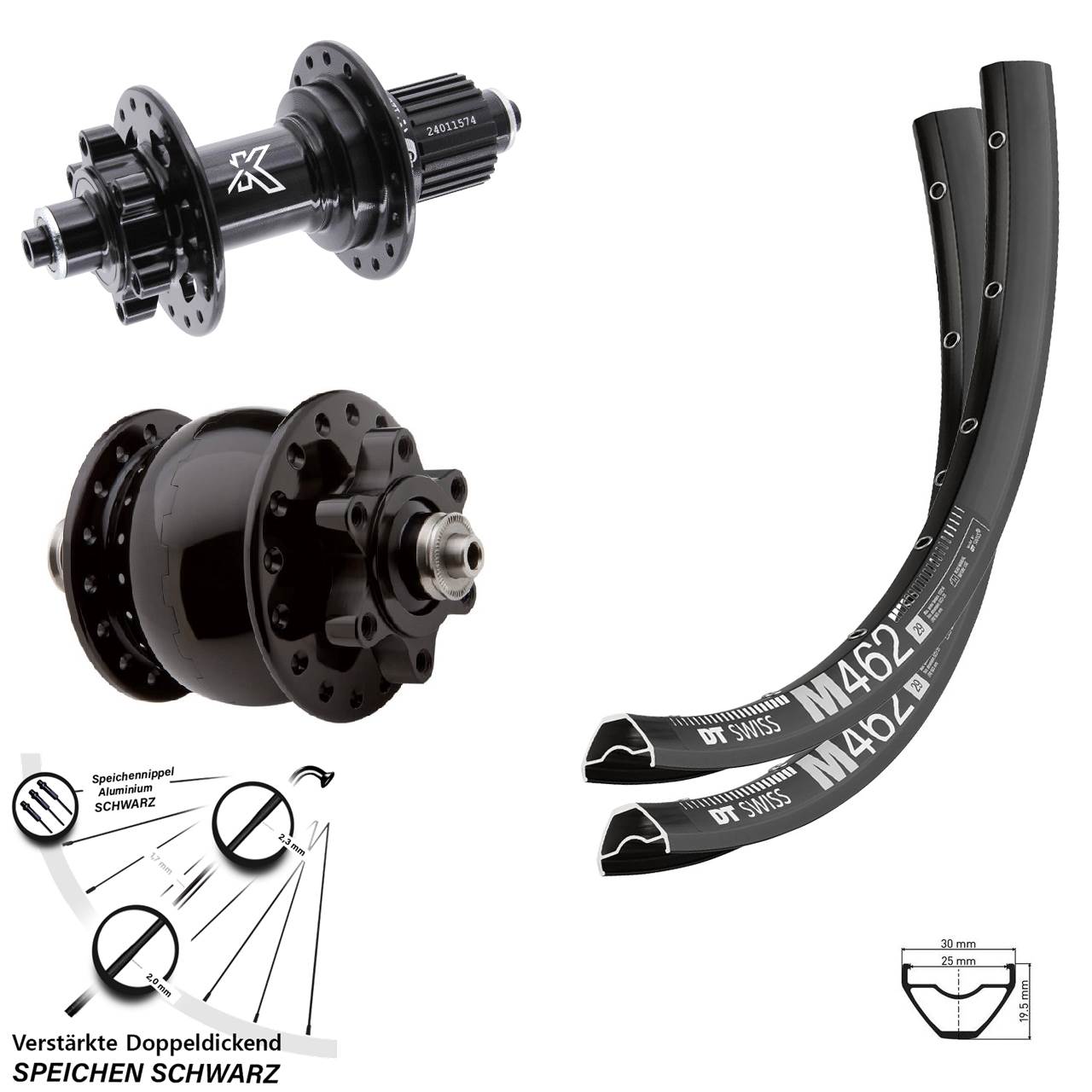 27,5 Zoll DT Swiss M462 KX-M SON 28 6-Loch Laufradsatz QR Shimano Micro Spline