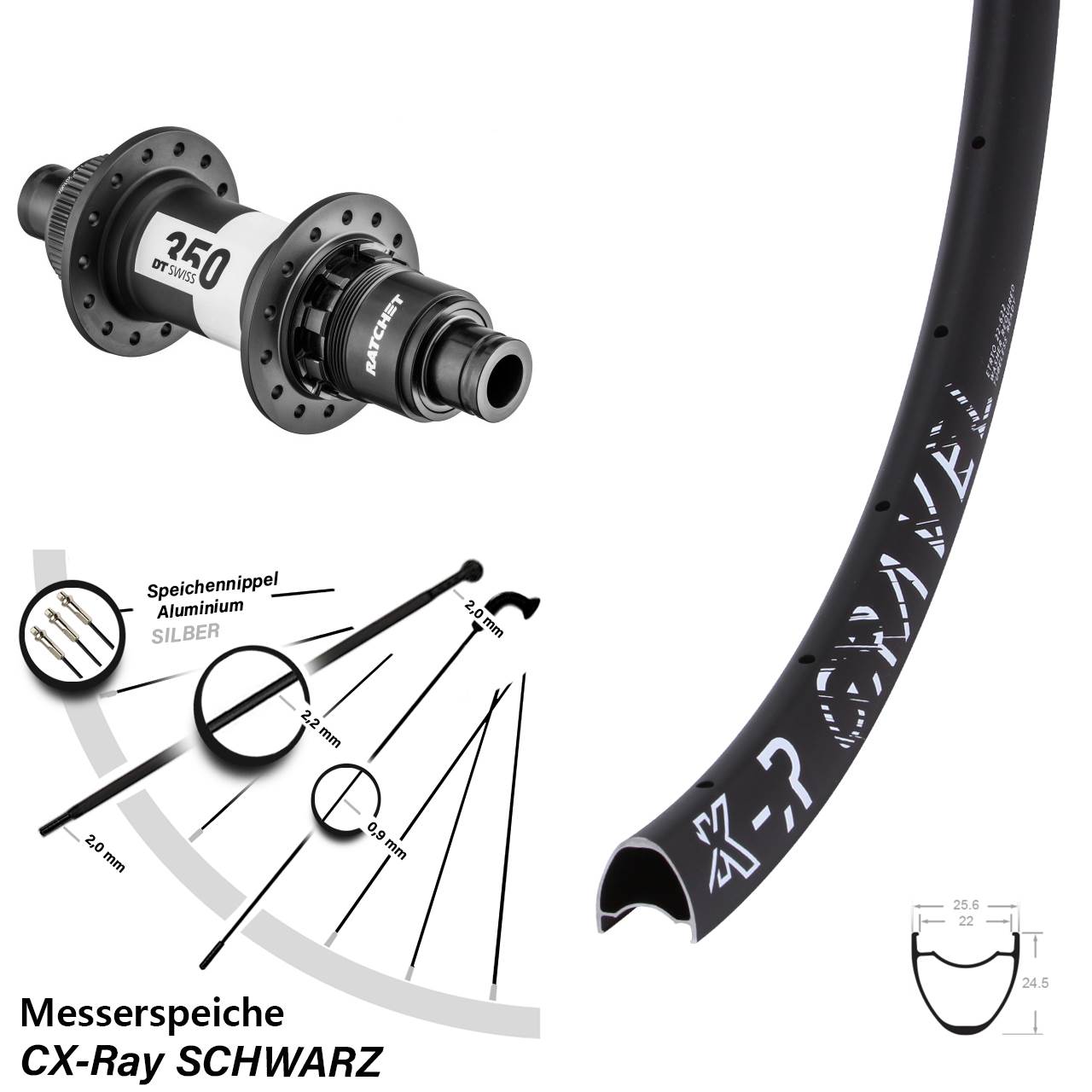 Centerlock Hinterrad 12x142 29 Zoll KX-R Gravel DT Swiss 350 Road XDR CX-Ray