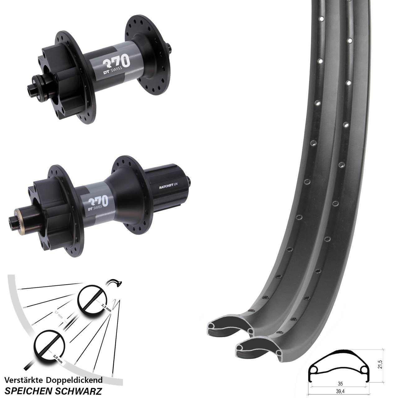 6-Loch Laufradsatz für Schnellspanner 29 Zoll Ambrosio E35 DT Swiss 370 8-11 fach HG