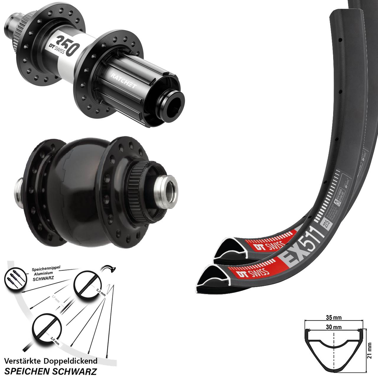 Laufradsatz Centerlock 12x100/142 29/27,5 Zoll DT Swiss EX511-350 SON 28 11-12 fach HG