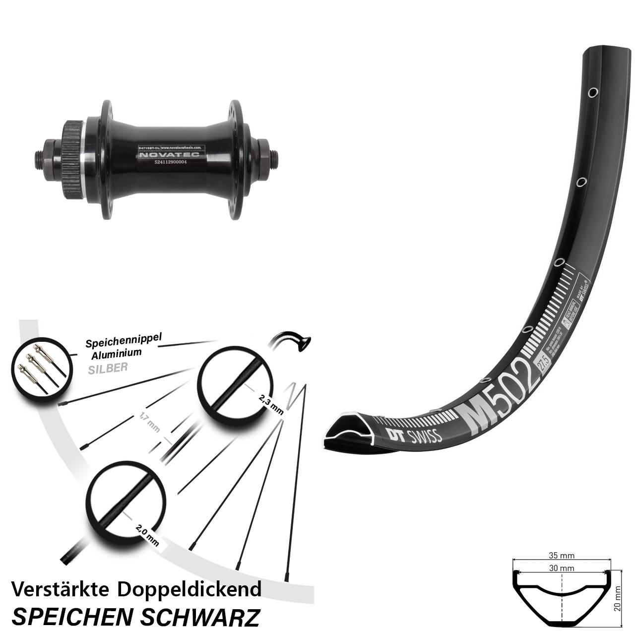 Disc Laufrad QR 29 Zoll DT Swiss M502 Novatec D471