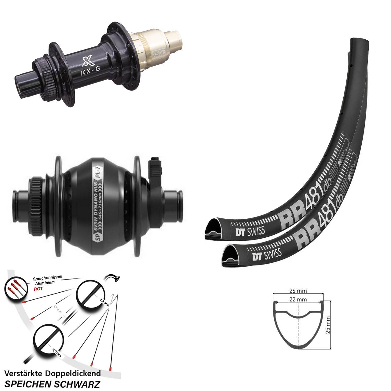28 Zoll DT Swiss RR 481 KX-G Shutter PL-7 Centerlock Laufradsatz 12x100/142 XDR 11-12 fach