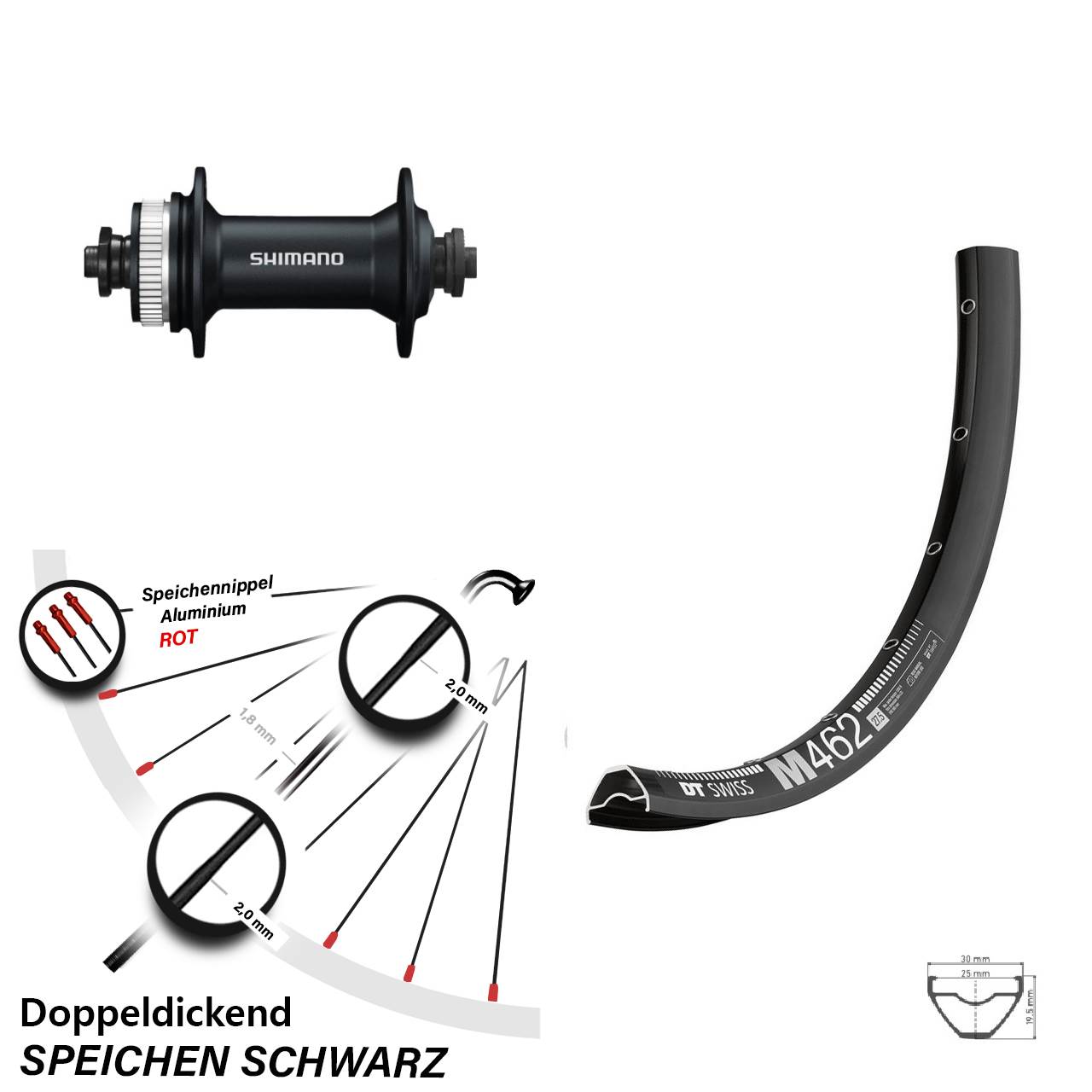 DT Swiss M 462 Shimano HB-M4050 650B Vorderrad Centerlock für Schnellspanner