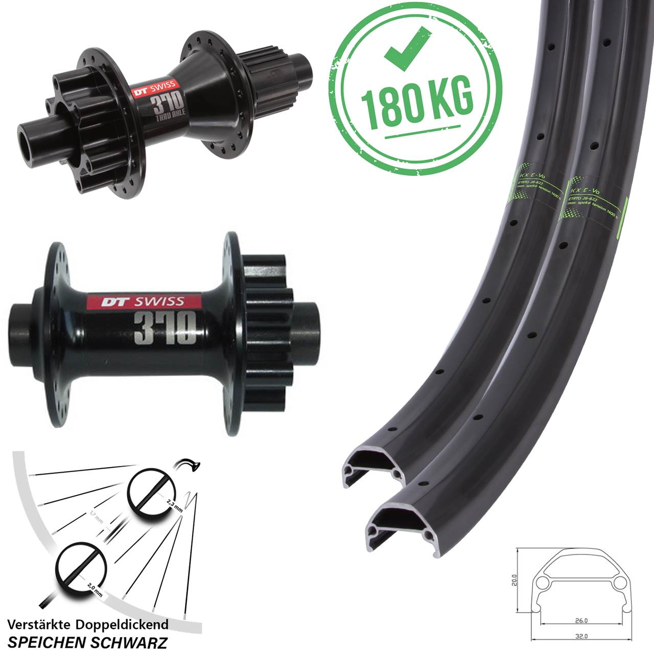 Disc Laufradsatz 650B KX Evo DT Swiss 370 DT Swiss 370 Hybrid Micro Spline 15x100 12x142