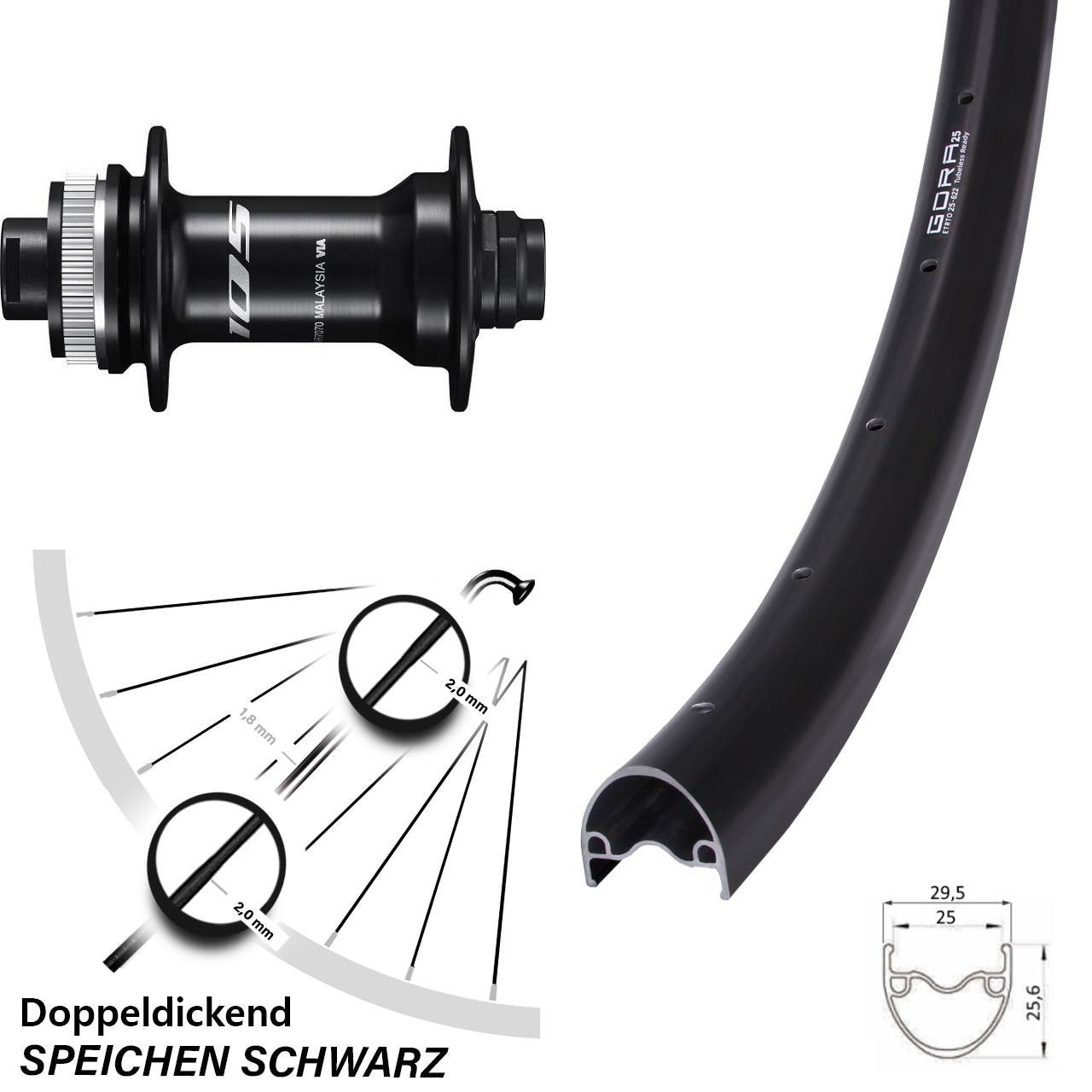 Vorderrad Centerlock 12x100 28 Zoll Gora 25 Shimano HB-R7070