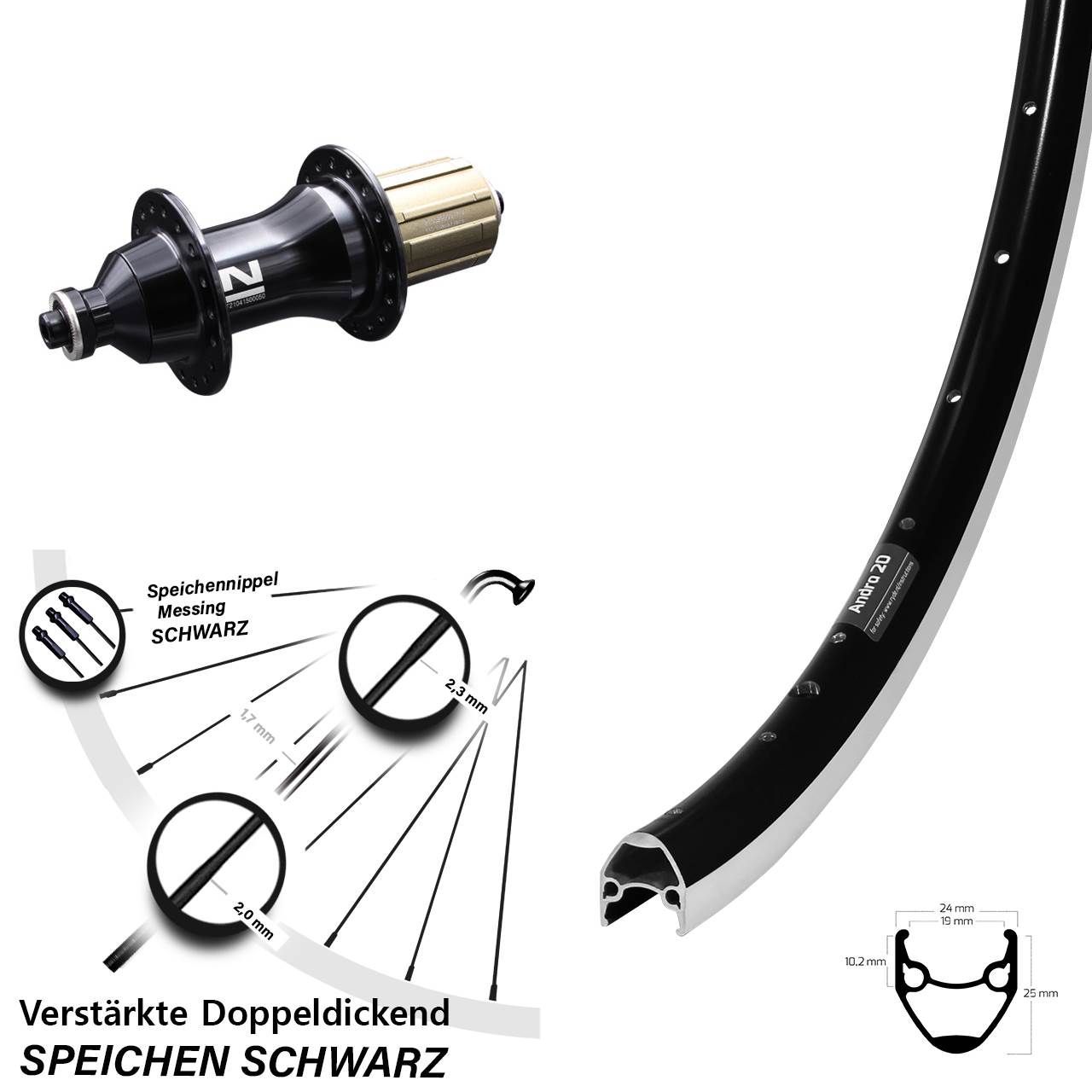 Hinterrad QR 28 Zoll Ryde Andra 20 Novatec F-162SB 8-12 fach