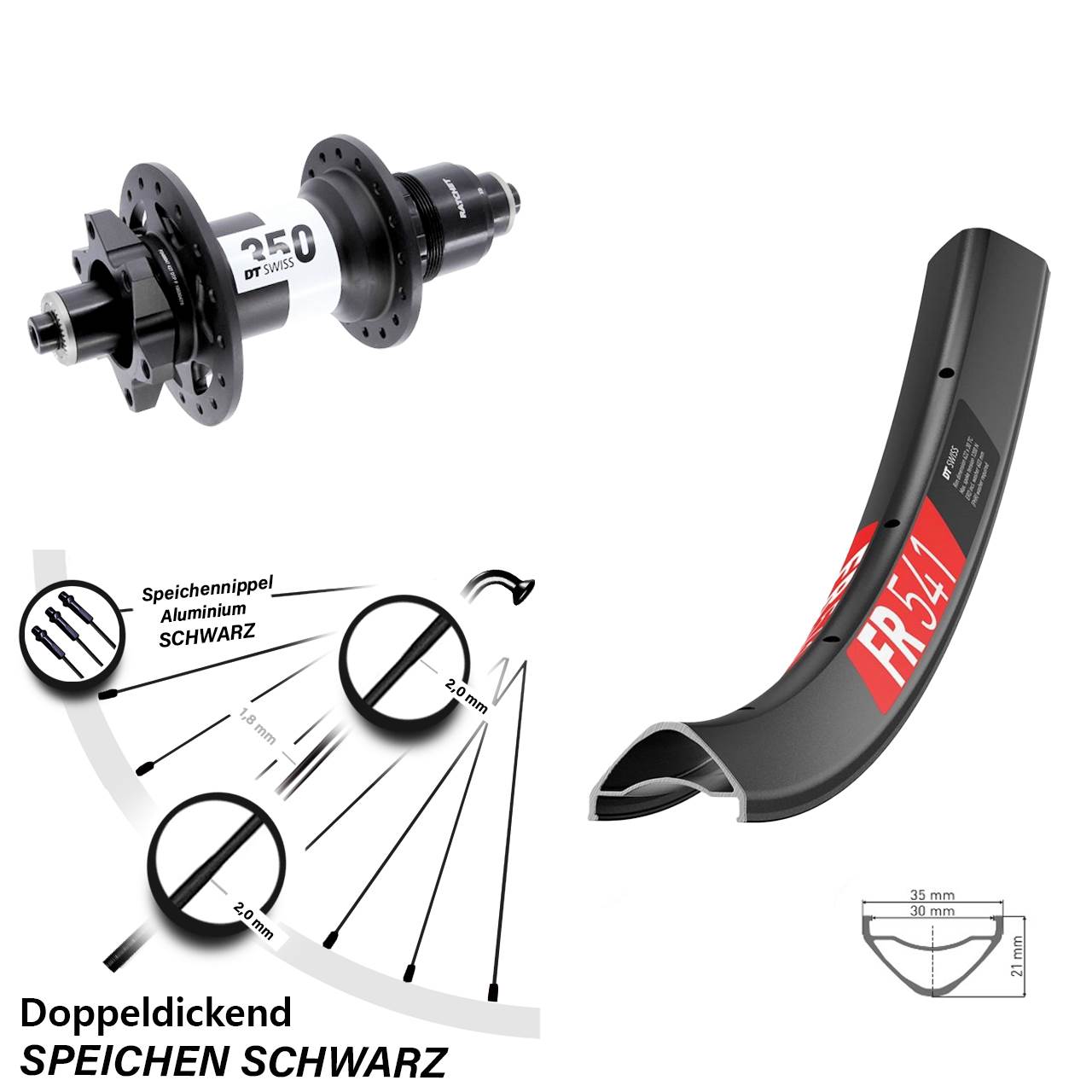 29 Zoll DT Swiss FR541-350 Boost Hinterrad 6-Loch QR Boost SRAM XD