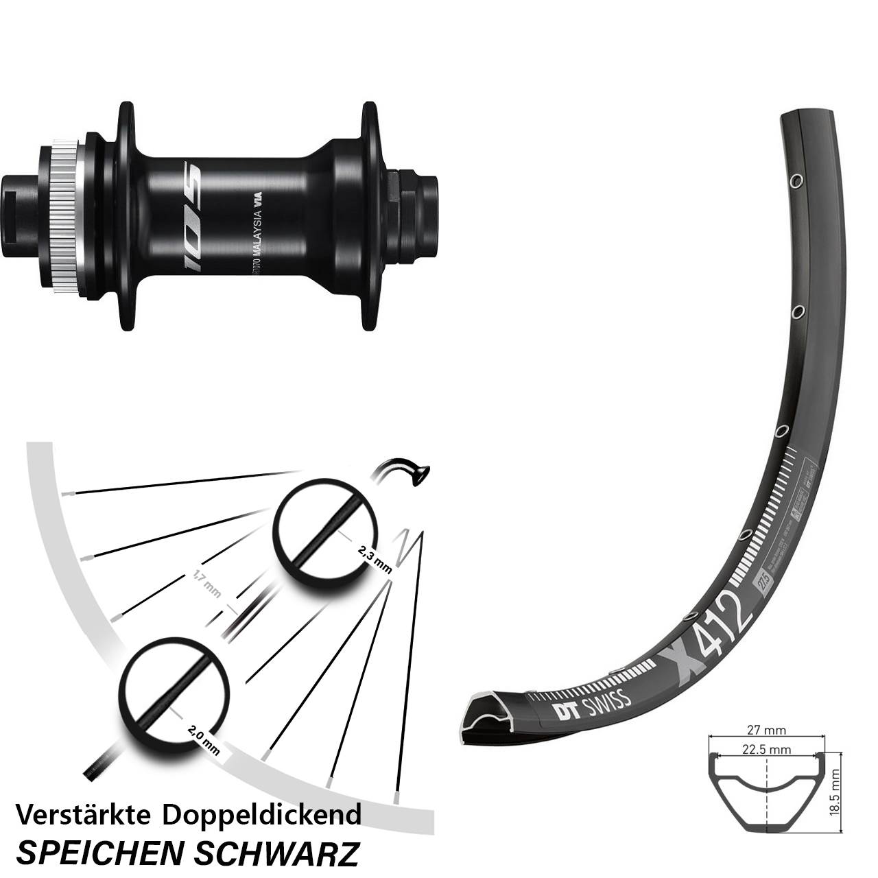 DT Swiss X 412 Shimano 105 29 Zoll Disc Vorderrad 12x100