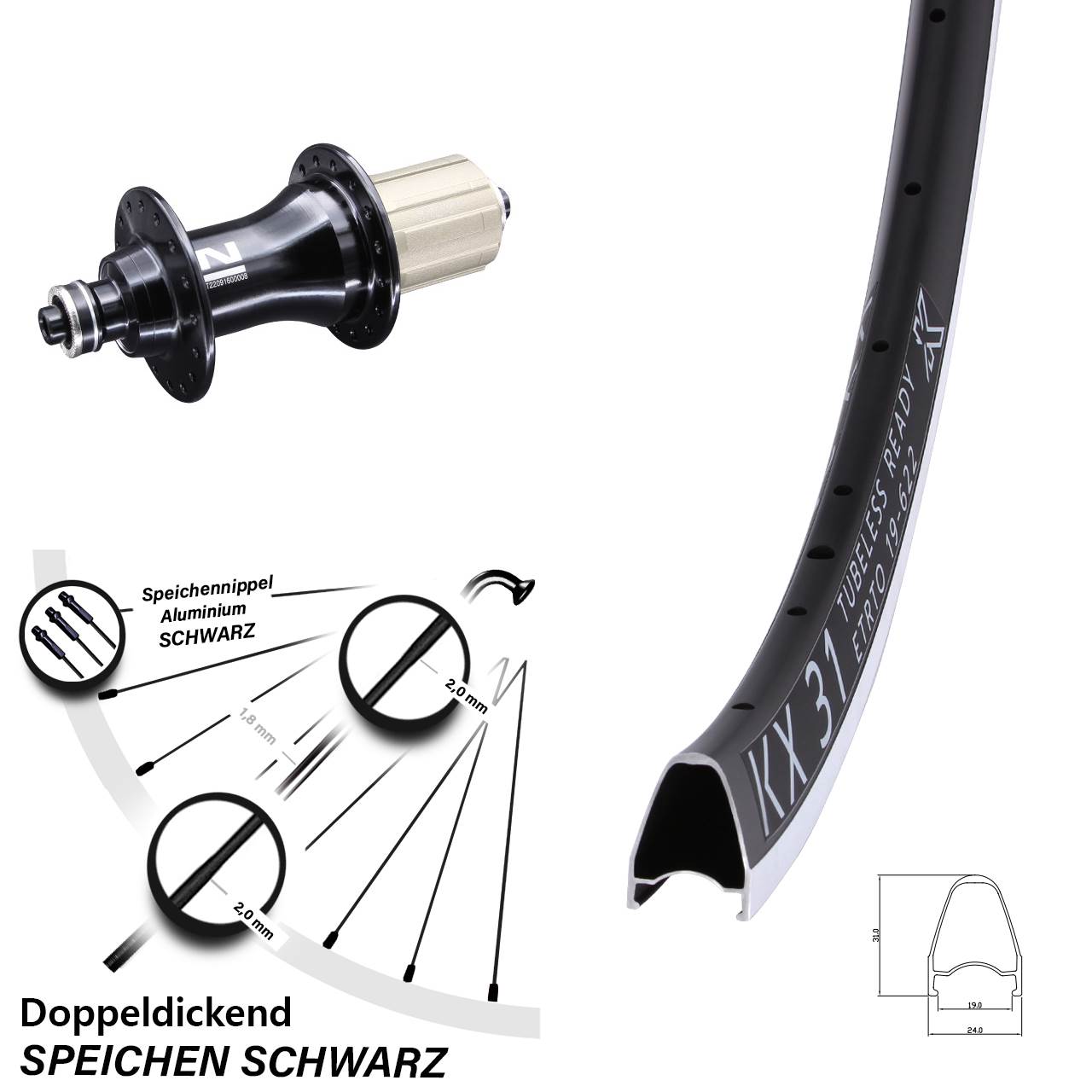Laufrad hinten für Schnellspanner 28 Zoll KX 31 Novatec F162SB 8-12 fach HG