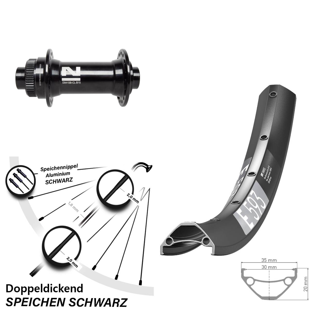 Disc Vorderrad 650B DT Swiss E 593 Novatec D041 15x110 Boost