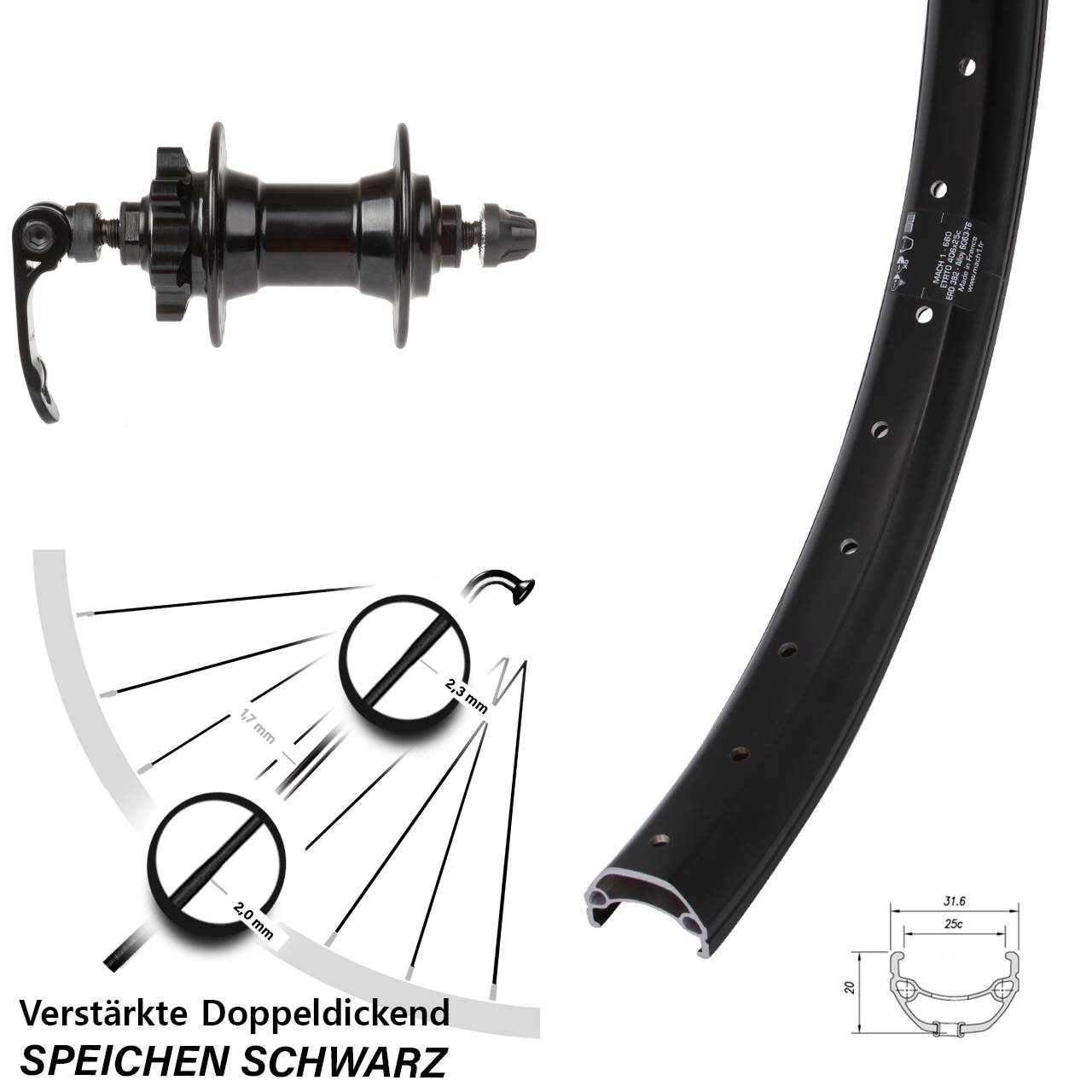 Mach1 Kargo Novatec 20 Zoll 6-Loch Vorderrad QR