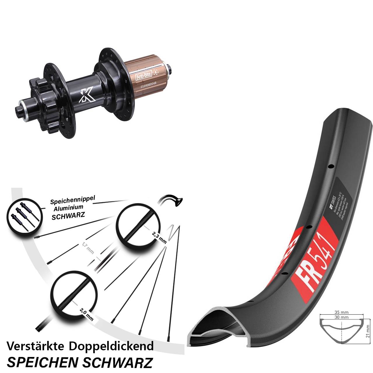27,5 Zoll DT Swiss FR 541 KX-M Disc Hinterrad QR 8-12 fach HG