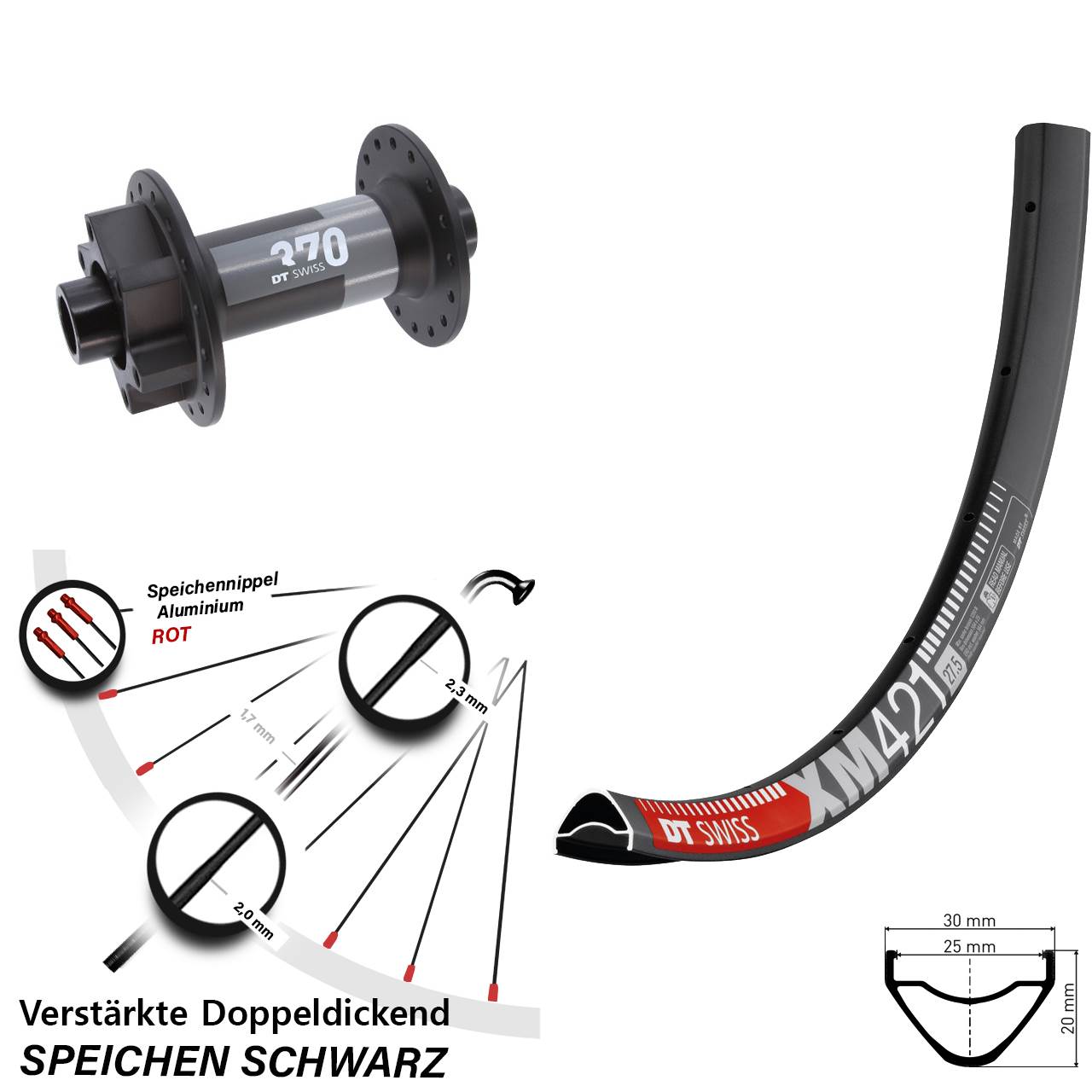 DT Swiss XM 421-370 27,5 Zoll Disc Vorderrad 15x110 Boost