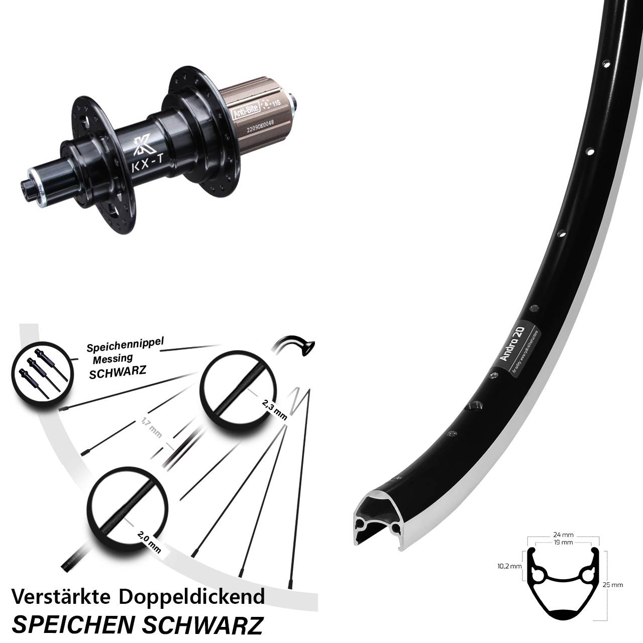 Ryde Andra 20 Hinterrad 28 Zoll verstärkt KX-T 135 mm Schnellspanner 8-11 fach Shimano HG
