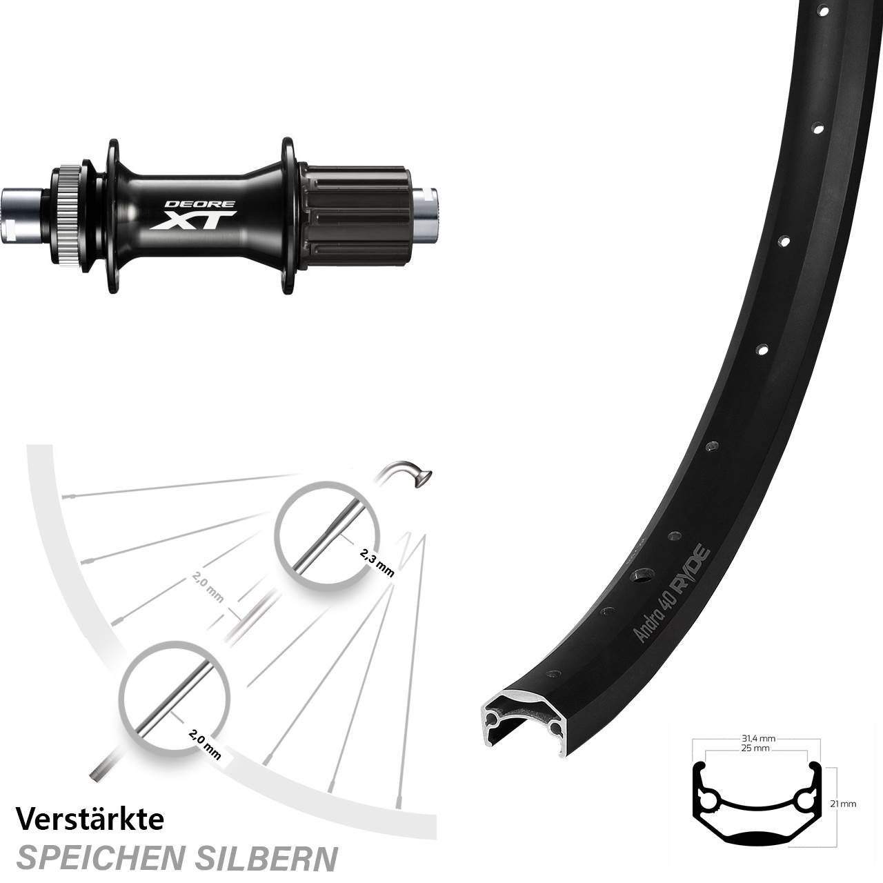 650B Ryde Andra 40 Shimano XT Disc Hinterrad 12x148 8-11 fach