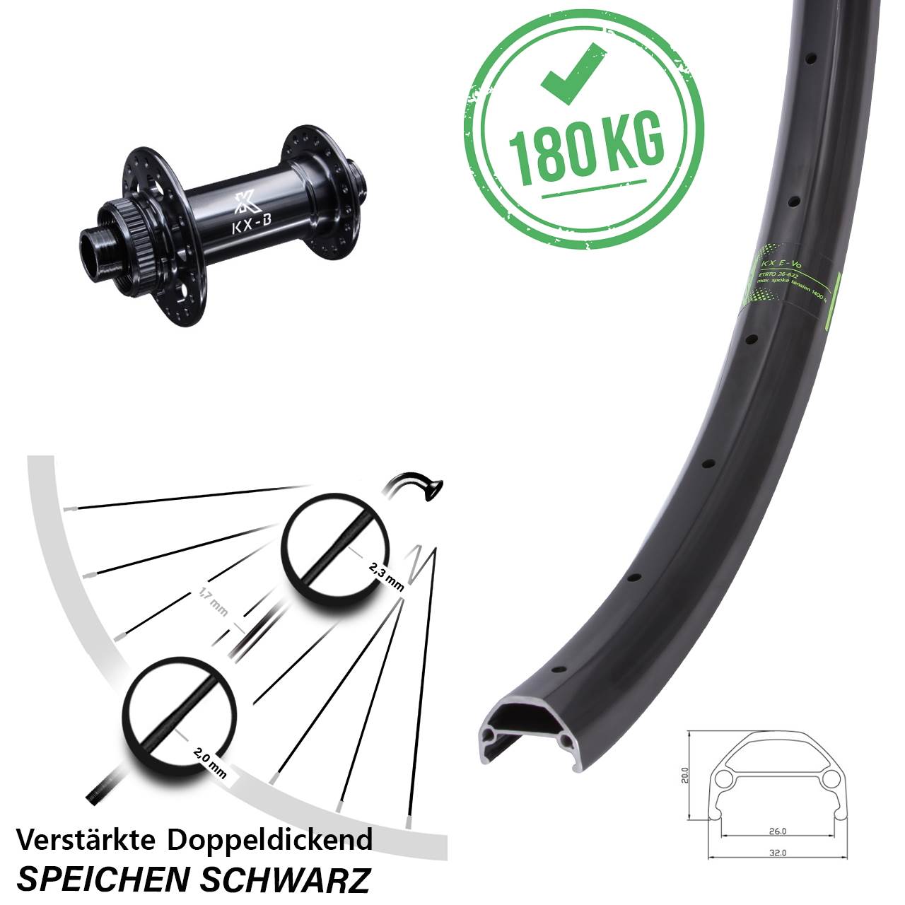 27,5 Zoll KX Evo verstärkt Centerlock Vorderrad 15x110 Boost