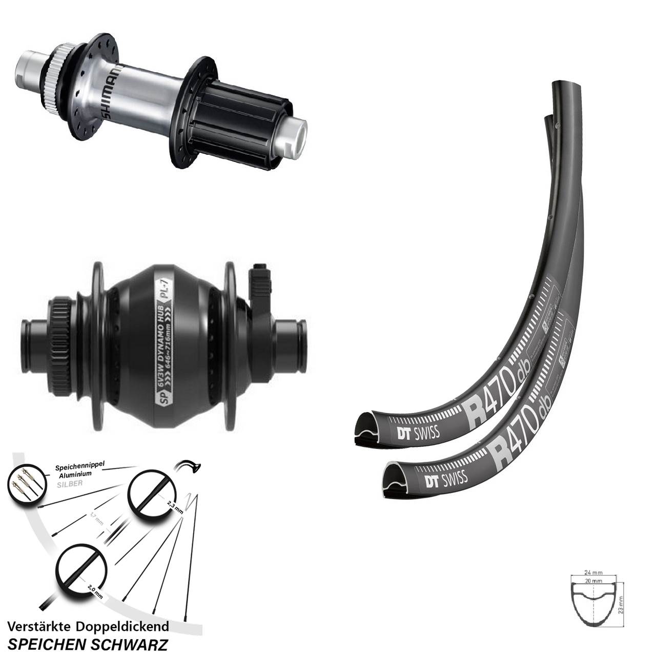 Laufradsatz Disc 12x100/142 28 Zoll DT Swiss R 470 Shutter PL-7 Shimano GRX 8-12 fach