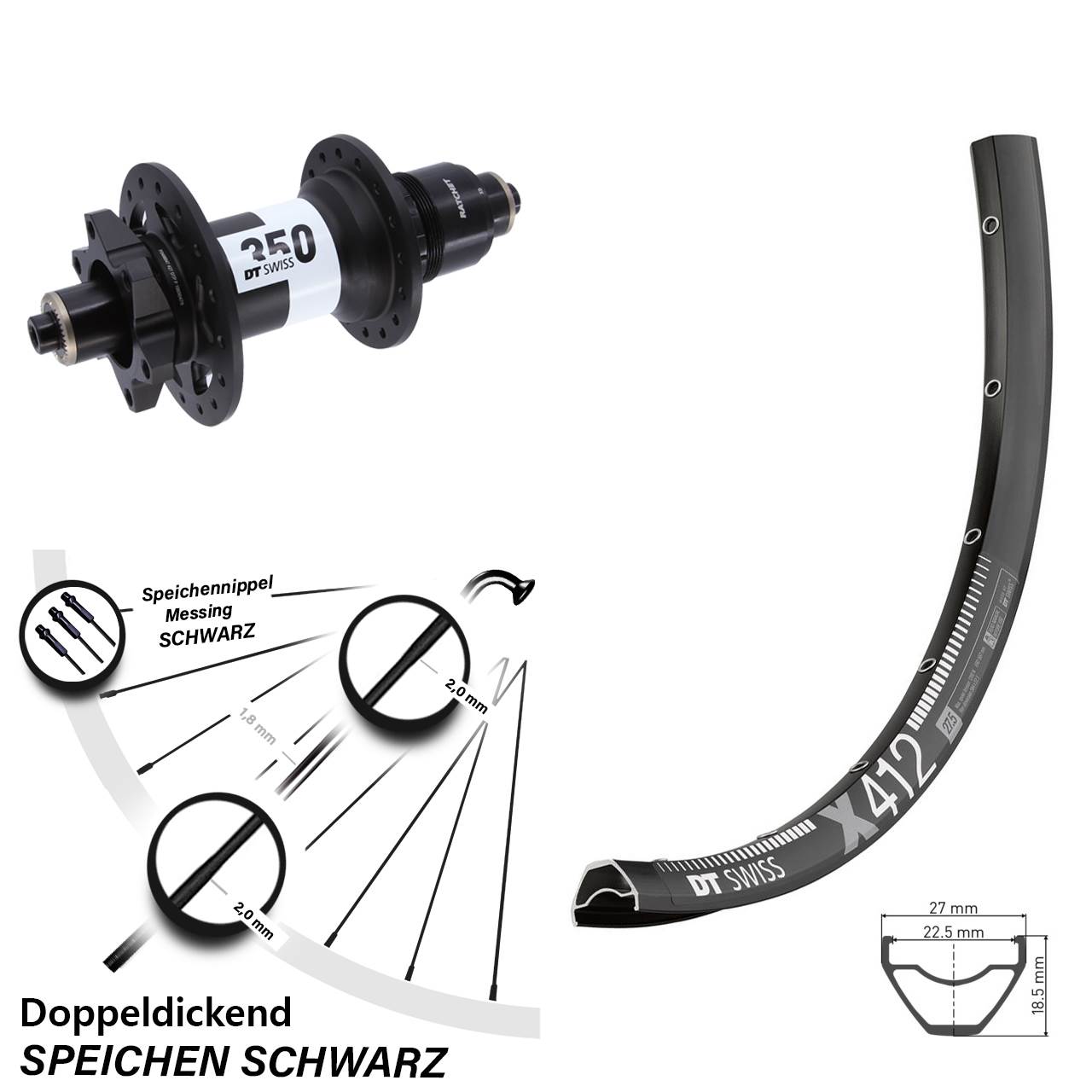 Hinterrad 29 Zoll DT Swiss X 412-350 6-Loch XD QR