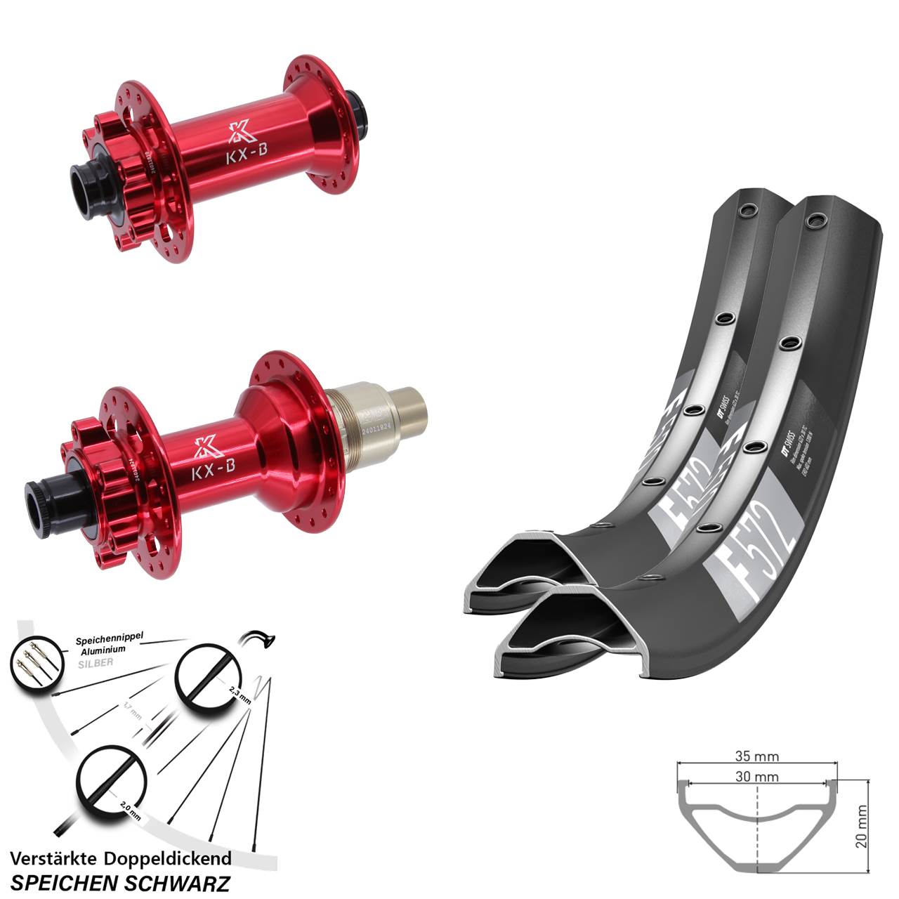 Disc Laufradsatz 27,5 Zoll DT Swiss F572 KX-B rot SRAM XD 15x110 12x148