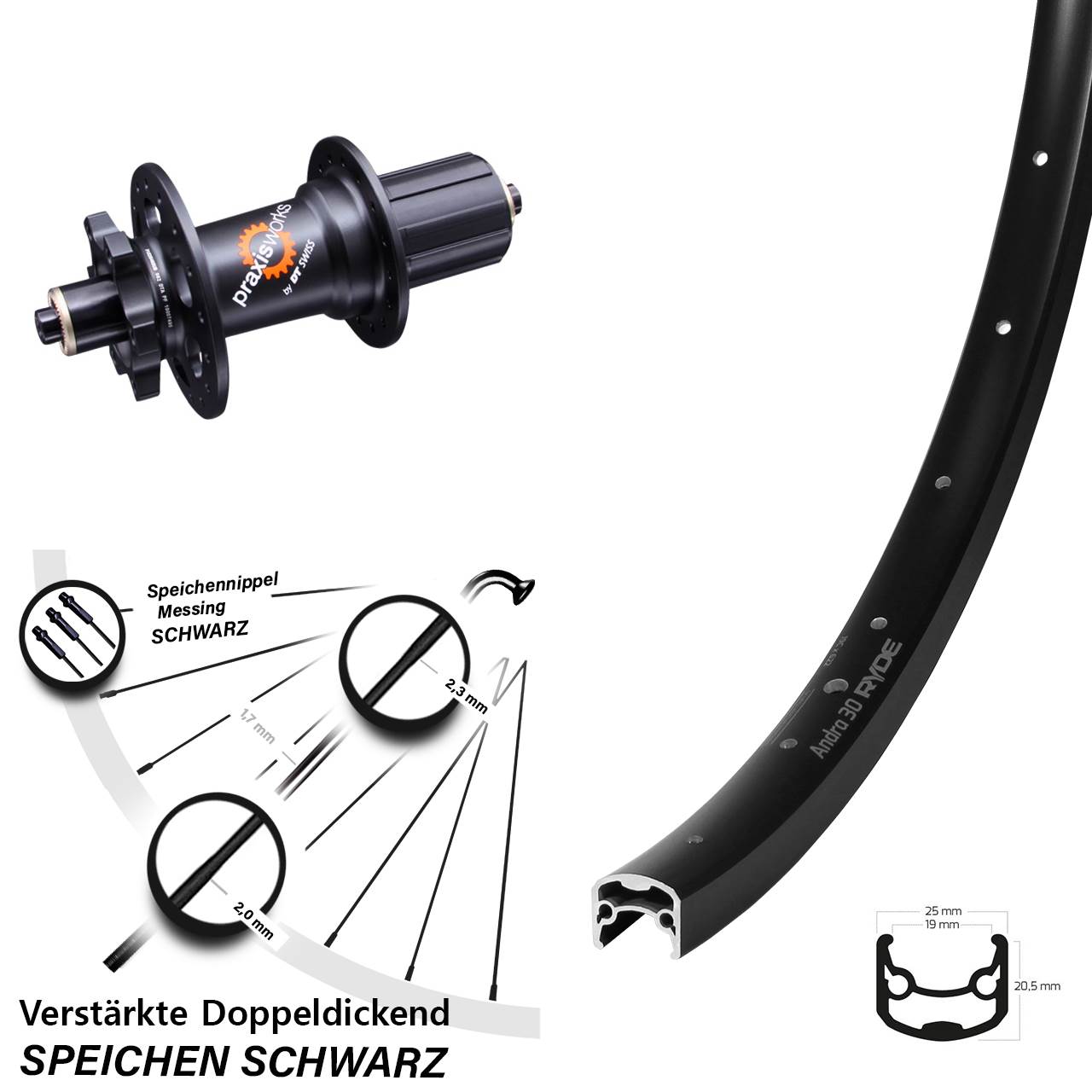 Hinterrad 6-Loch 29 Zoll Ryde Andra 30 Disc DT Swiss 350 QR 11-fach 8-11 fach