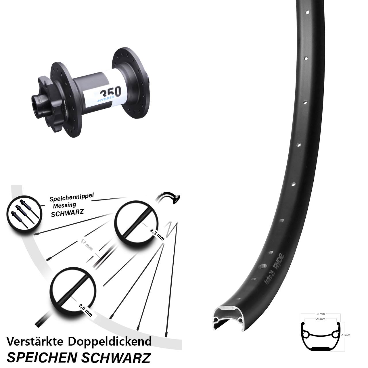 Ryde Andra 25 DT Swiss 350 Hybrid 28 Zoll Vorderrad 6-Loch 15x110 Boost