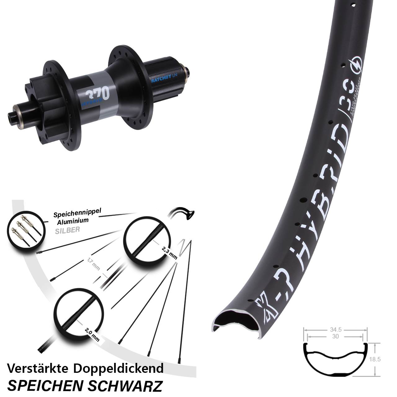 KX-R Hybrid 30 DT Swiss 370 29 Zoll Hinterrad 6-Loch QR Boost 8-11 fach
